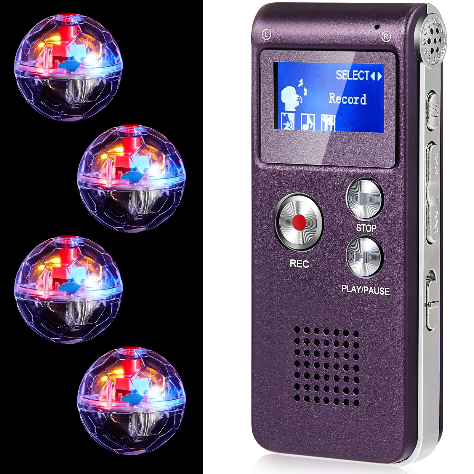 Dunzy 5 Pcs Ghost Hunting Kit Includes Digital Voice Recorders with 4 LED Cat Balls Motion Activated Cat Ball Toy Voice Activated Recorder with