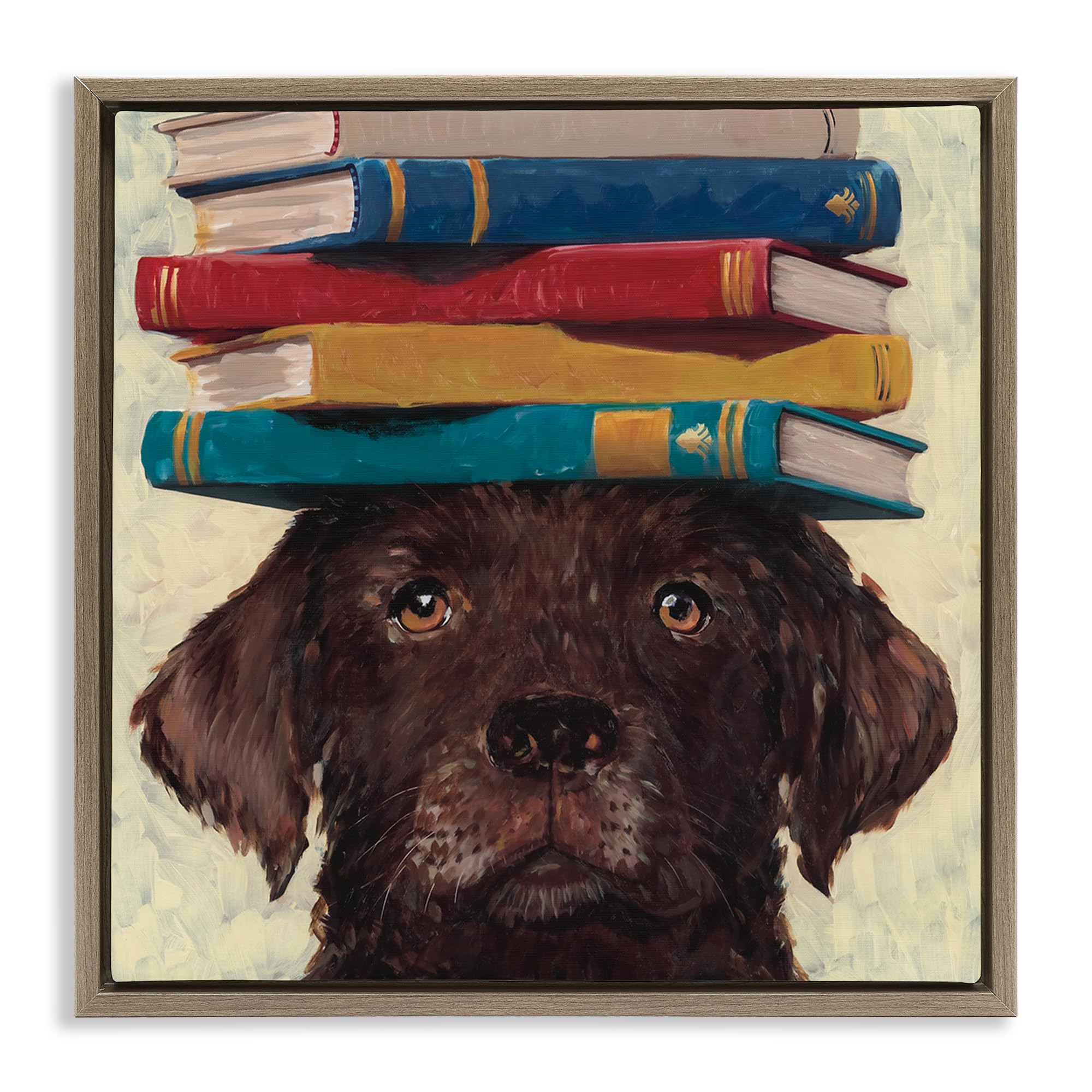 Stupell Industries 'Studious Abby Dog', Floating Frame Canvas Art, Brown, 18 x 18 Inches, Easy to Hang and Sturdy, Made in USA, by Studio Bautista