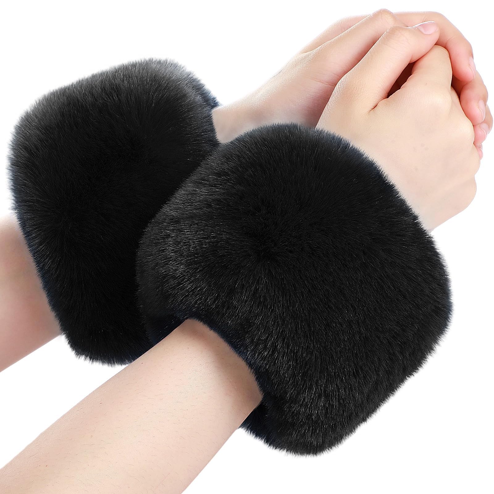 SATINIOR Faux Fur Short Wrist Cuff Winter Fuzzy Wrist Cuff Warmers for Women Girls Favors