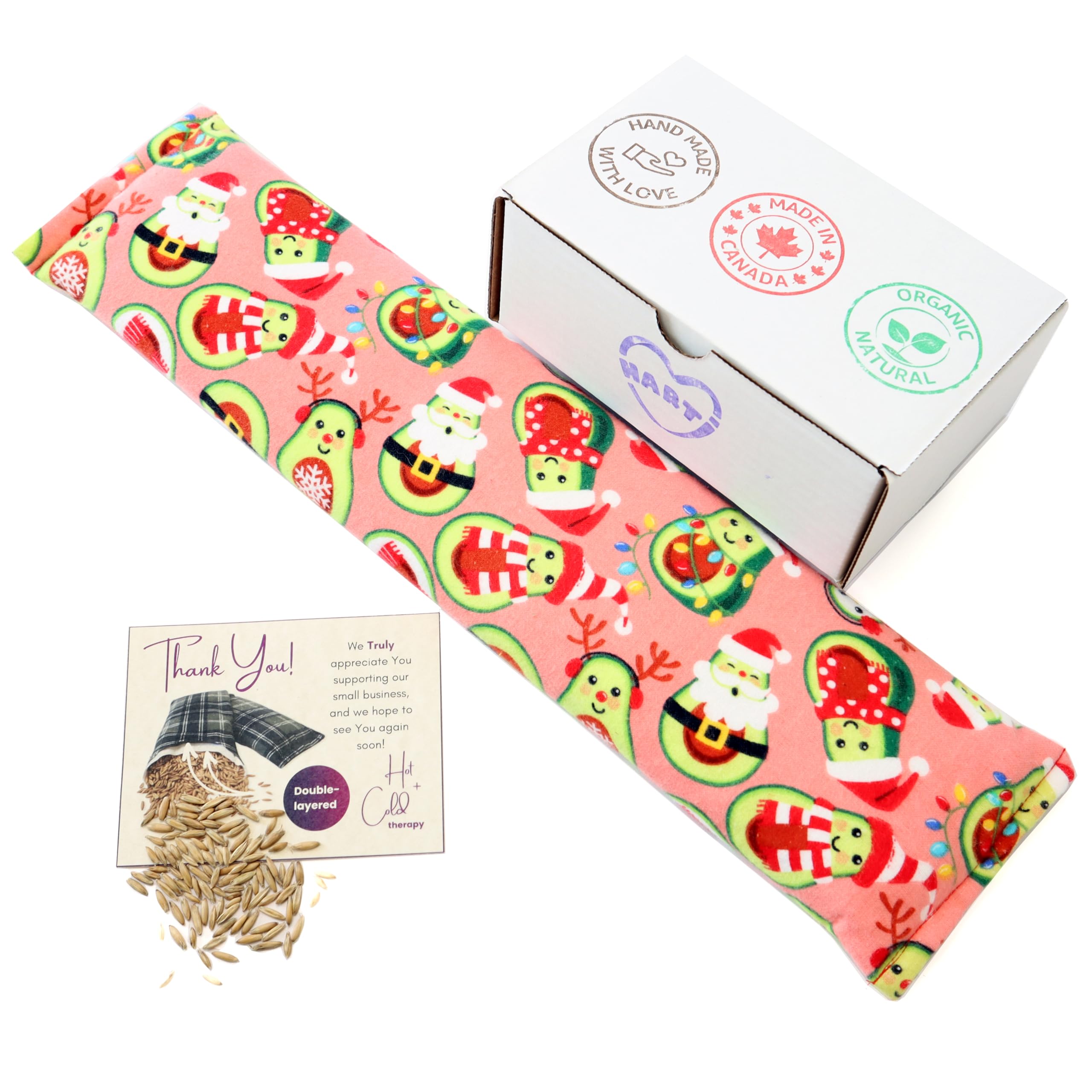 Microwave Double-Layered Heating Pad for Pain Relief - No Cover 20"x5" Moist Heat for Back Neck Shoulders Cramps Sore Muscles Aches and Joints - Oats Bean Bag Pack Neck Wrap. Festive Avocado Pattern