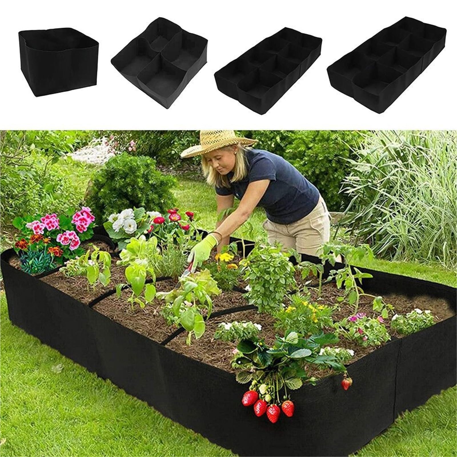 4 Uds. Bolsa for Plantar en jardín, Bolsa de Cultivo Fieltro multigira, Maceta Rectangular for vivero, contenedor for Vegetales, Tomates y Patatas para Flores, Verduras, Frutas(60x60x30cm)