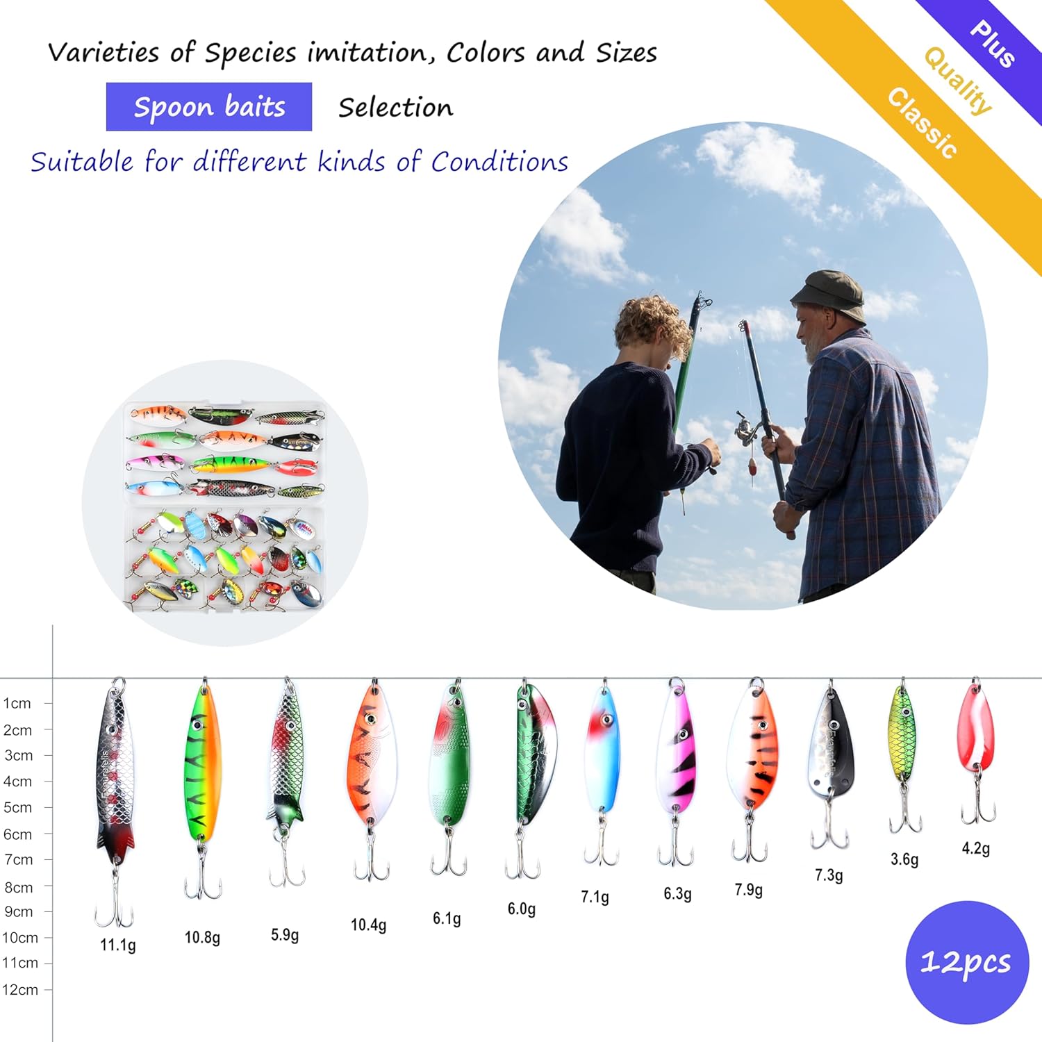EXAURAFELIS 10/30pcs Fishing Lure Spinnerbait with Feathered Treble Hooks Rooster Tail Fishing Lures Spoon Lures for Bass Salmon Trout Spinner Baits with Tackle Box