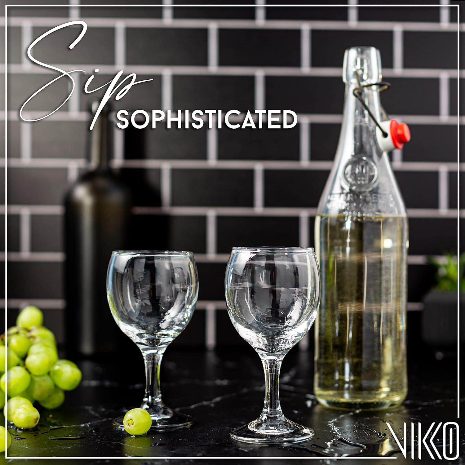 Vikko 5.5-Oz SMALL Wine Glasses, Set of 6 Beautiful Round Dessert Wine Glasses, Durable Stemmed Glass Dishwasher Safe Thick Base