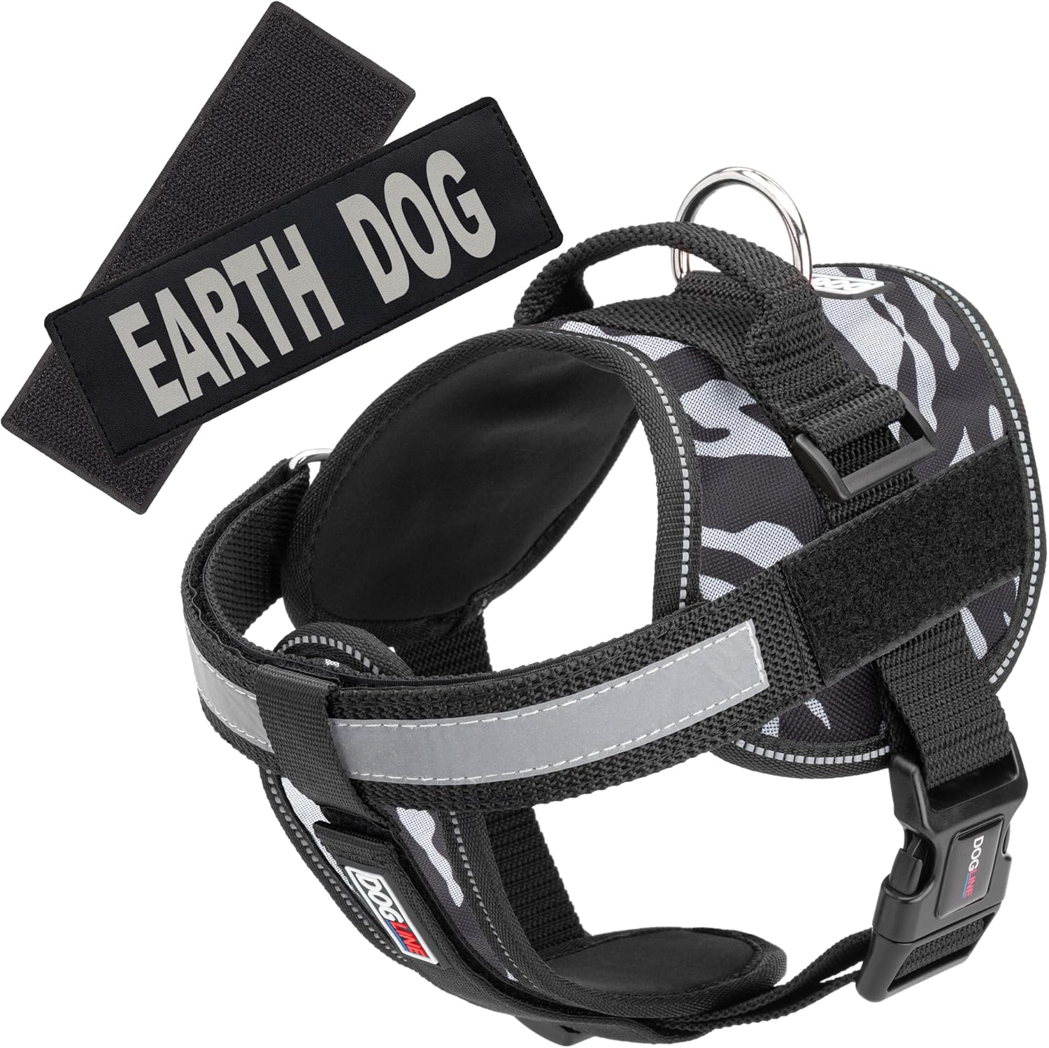 Dogline Unimax Dog Harness Vest with Earth Dog Patches Reflective No-Pull, Adjustable Straps, Breathable Neoprene for Medical, Service, Identification and Training Dogs Girth 15 to 19" Zebra