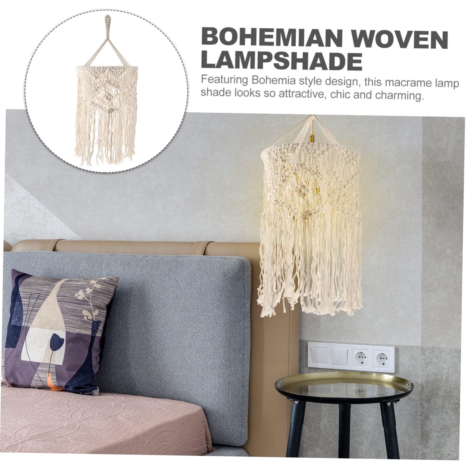 ULDIGI Modern Ceiling Lamp Cover Macrame Woven Lampshade Pendant Light Cotton Fabric