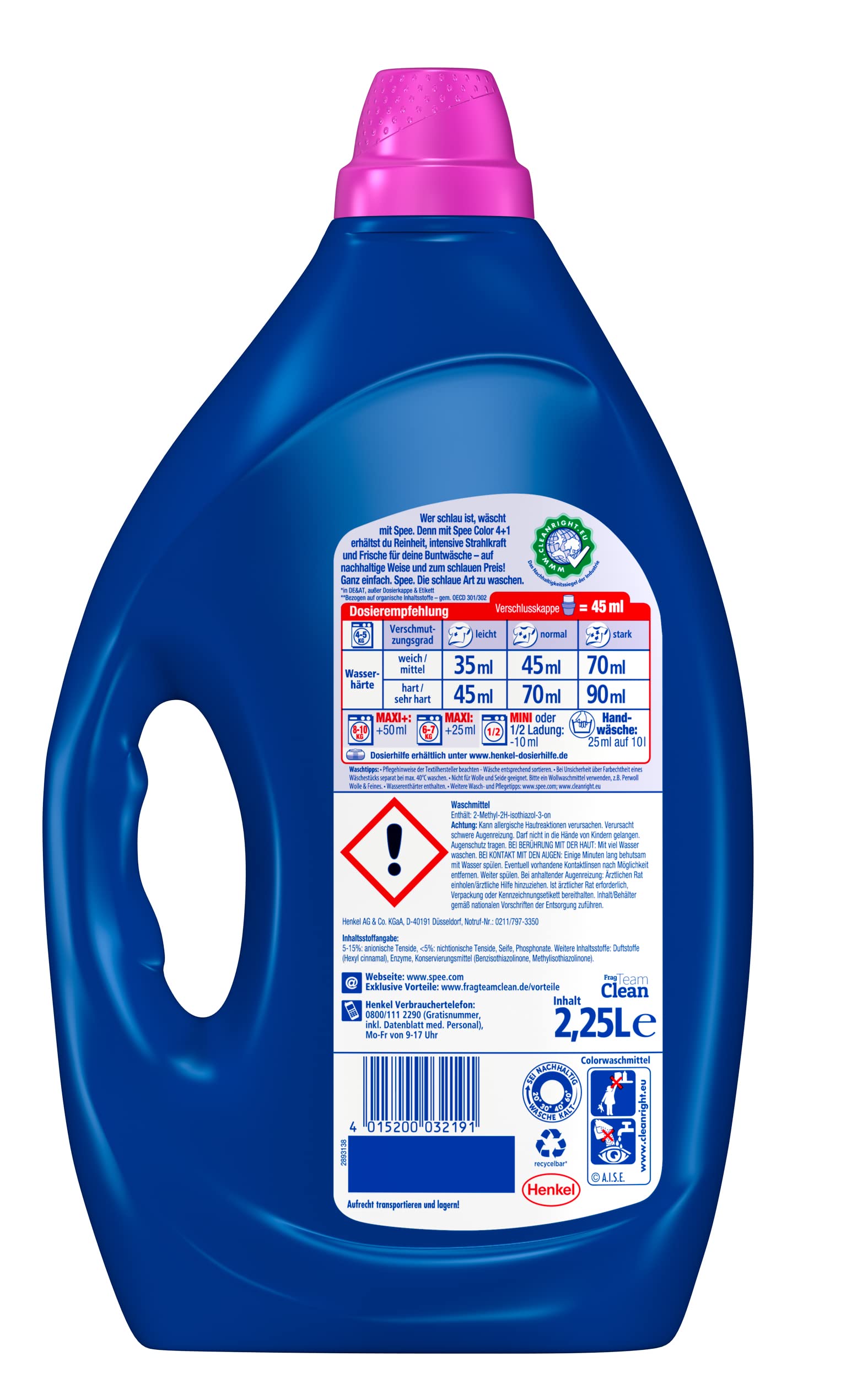 Spee Aktiv Gel Color 4 + 1 Waschmittel 300 WL (6 x 50 Waschladungen), Flüssigwaschmittel mit 4 + 1 Formel vereint Reinheit, Strahlkraft, Frische & Nachhaltigkeit, 20° - 60° C