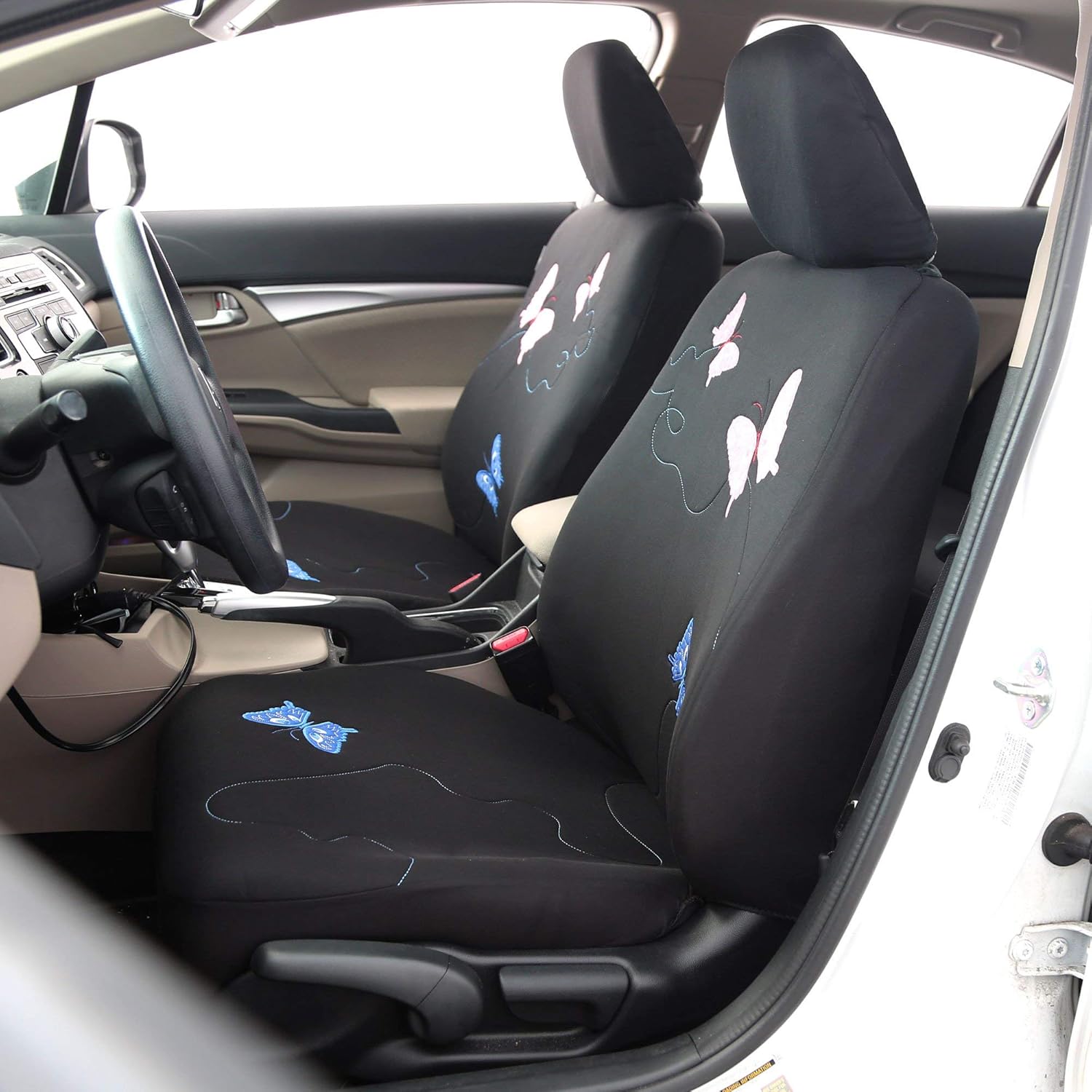 FH Group Full Set Butterfly Cloth Car Seat Covers - Universal Fit, Low Back Front Seat Covers, Solid Back Seat Cover, Washable Seat Cover for SUV, Sedan, Van, Black