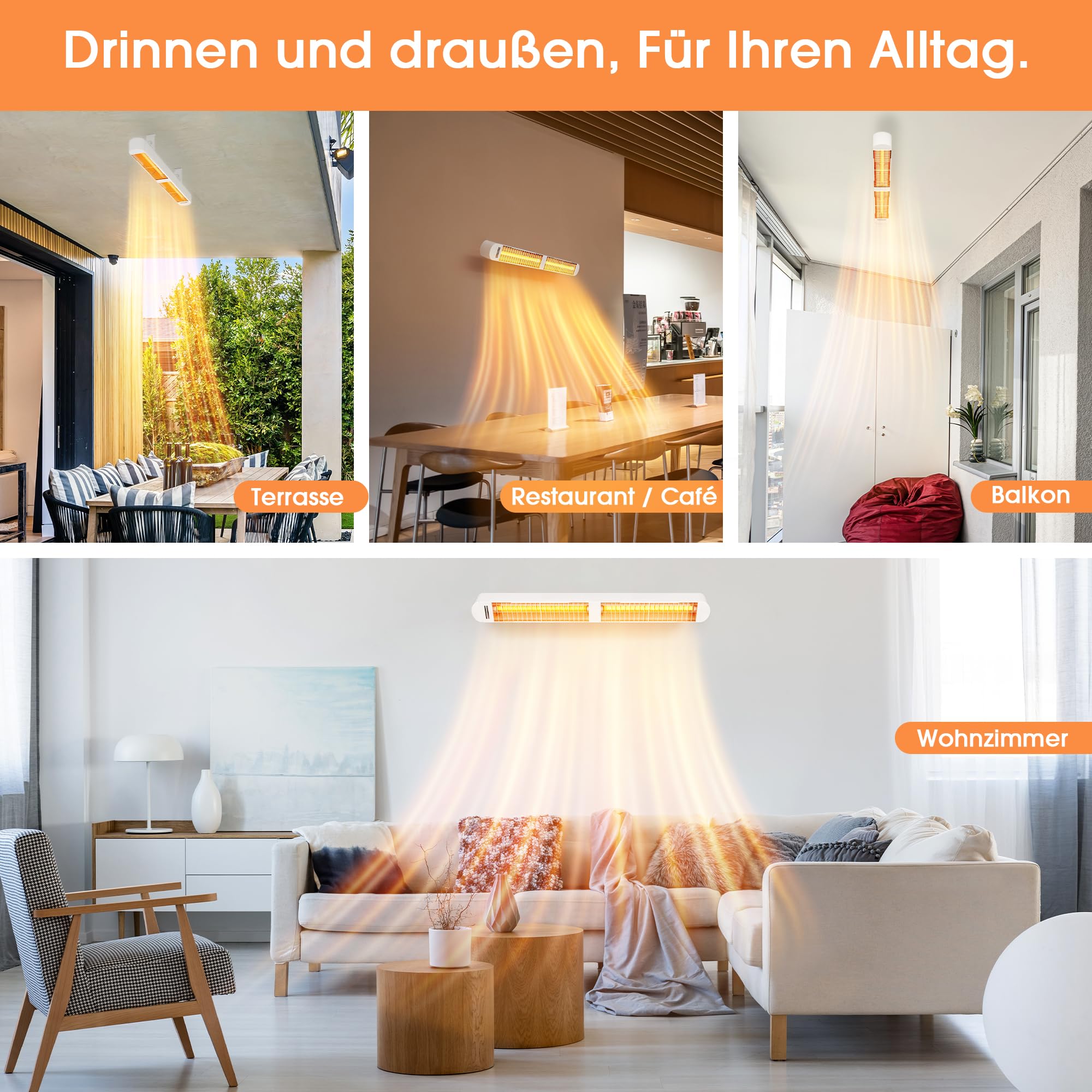 Byecold Infrarotheizung 1500W, Infrarot Heizstrahler mit Fernbedienung & WiFi APP, Wall-Mounted Hanging, Elektroheizung Wand & Deckenmontage, Innen & Außen, Terrasse, Balcony, Garten, Weiß