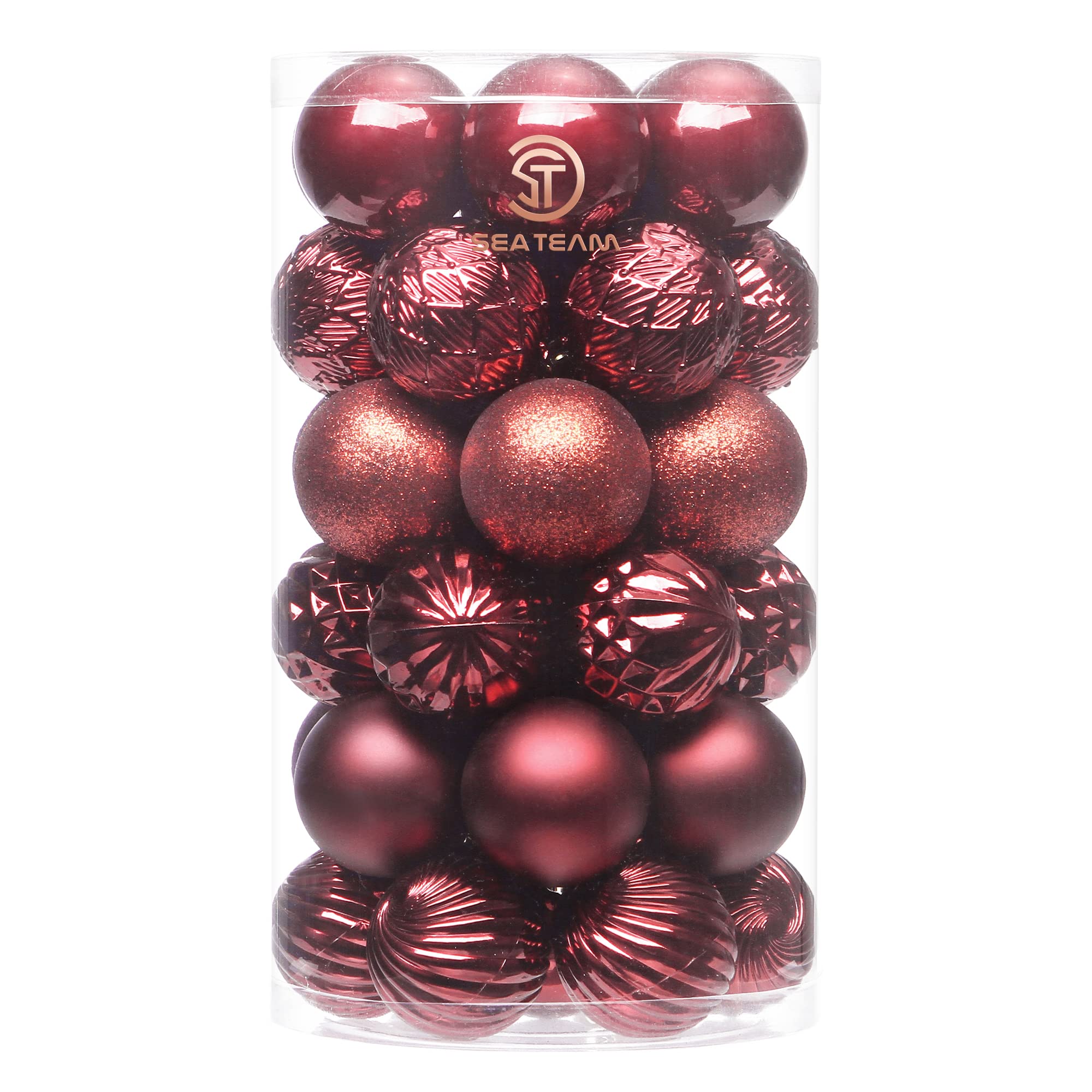 Sea Team Lot de 41 Boules Noël 60 mm Mini à Suspendre Couleur Bourgogne | Boules plastique incassable avec ficelles pour sapin de Noël, fêtes, mariage et décoration bouteille champagne