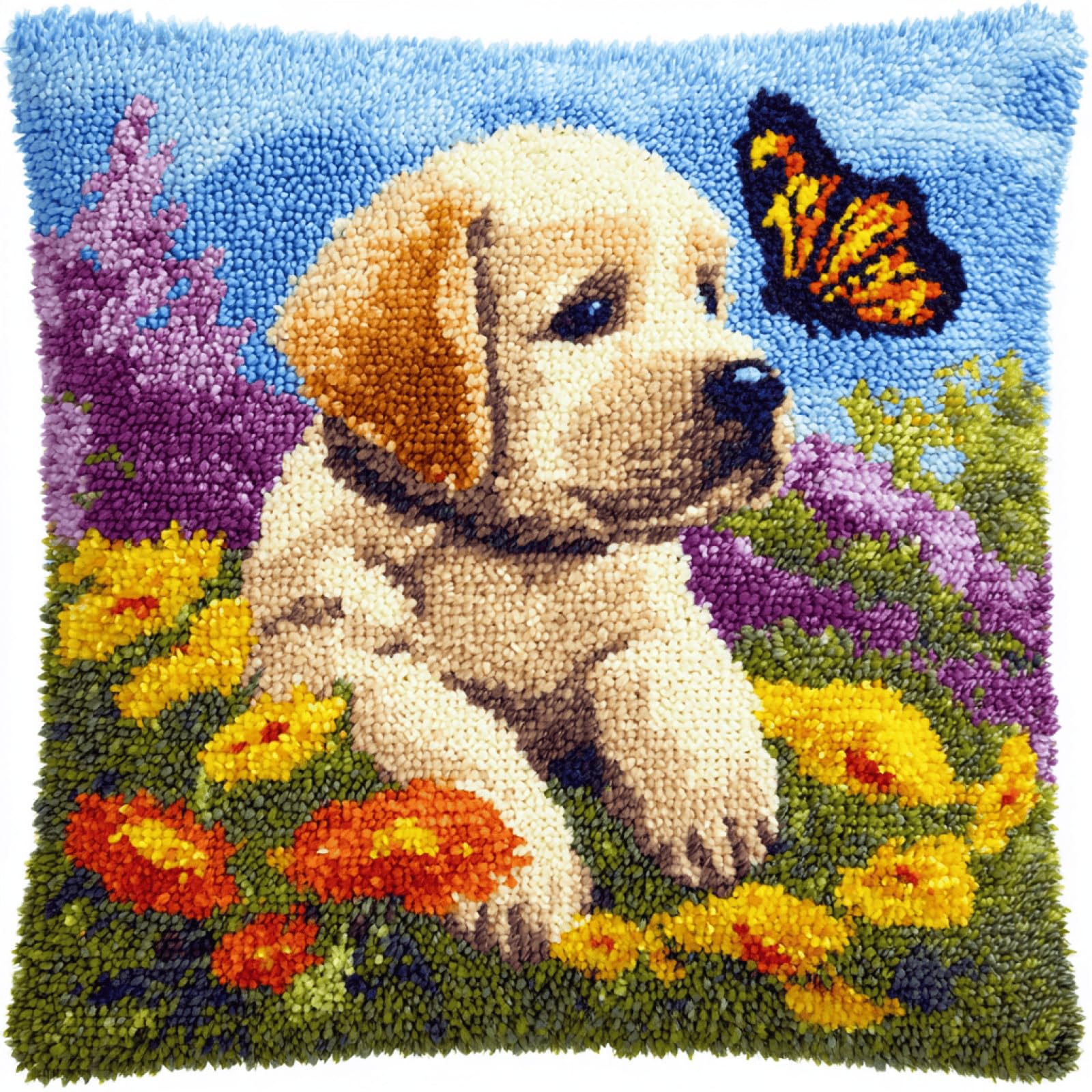 kitphoenix Latch Hook Cushion Kit for Adults Puppy Butterfly