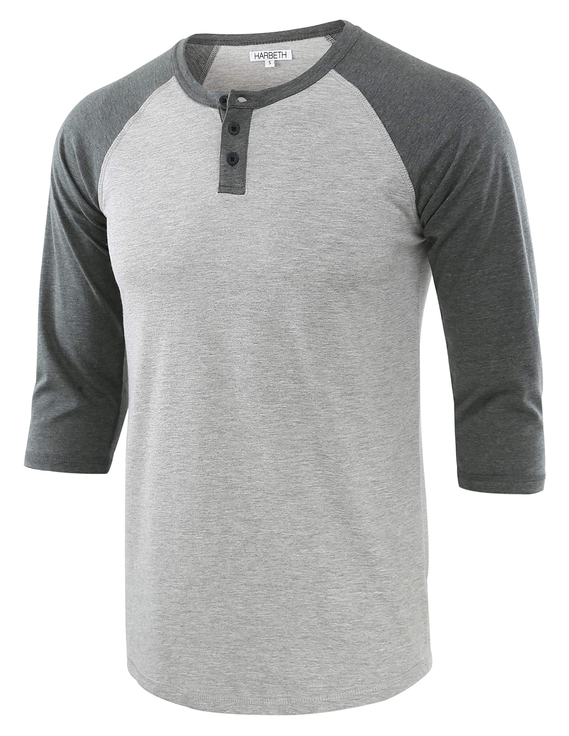 HARBETHMen's Casual Fashion 3/4 Raglan Sleeve Active Running Hiking Gym Baseball Henley Tee Shirts