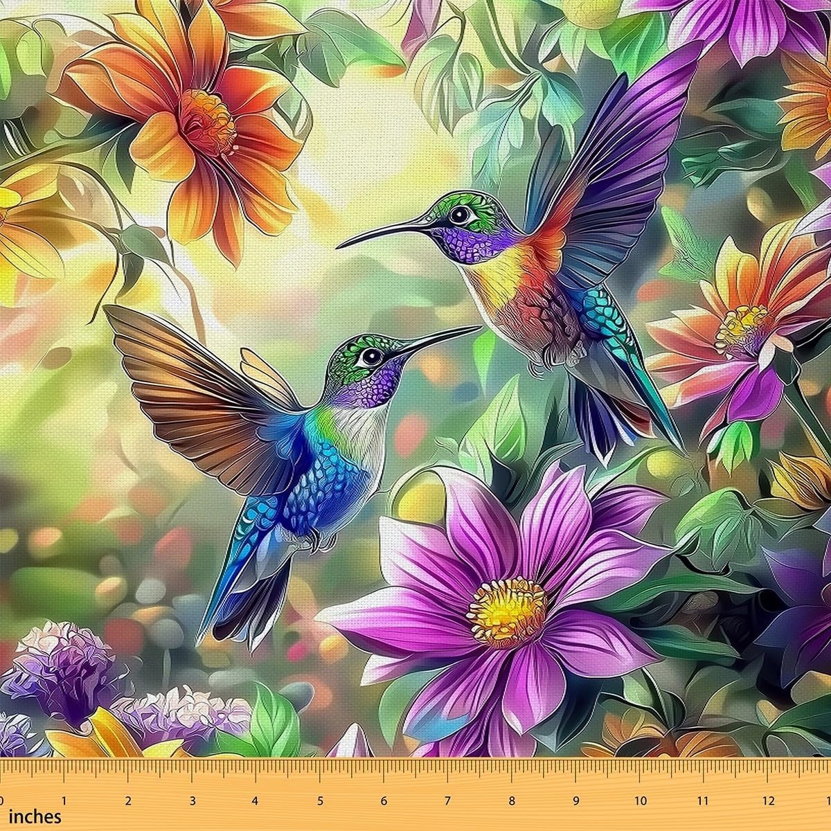 Hummingbird Upholstery Fabric for Chairs - Watercolor Flowers Outdoor Fabric by The Yard 109"x63",Farmhouse Tropical Birds Floral Rustic Aesthetic Animal Waterproof Fabric