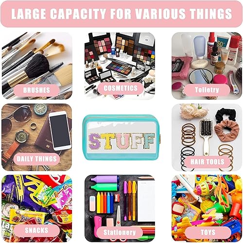 Miniatura 2 de Juego de bolsas de cosméticos de felpilla con letras de nailon, PVC, transparente, impermeable, bolsa de maquillaje, parche preparado, bolsa de