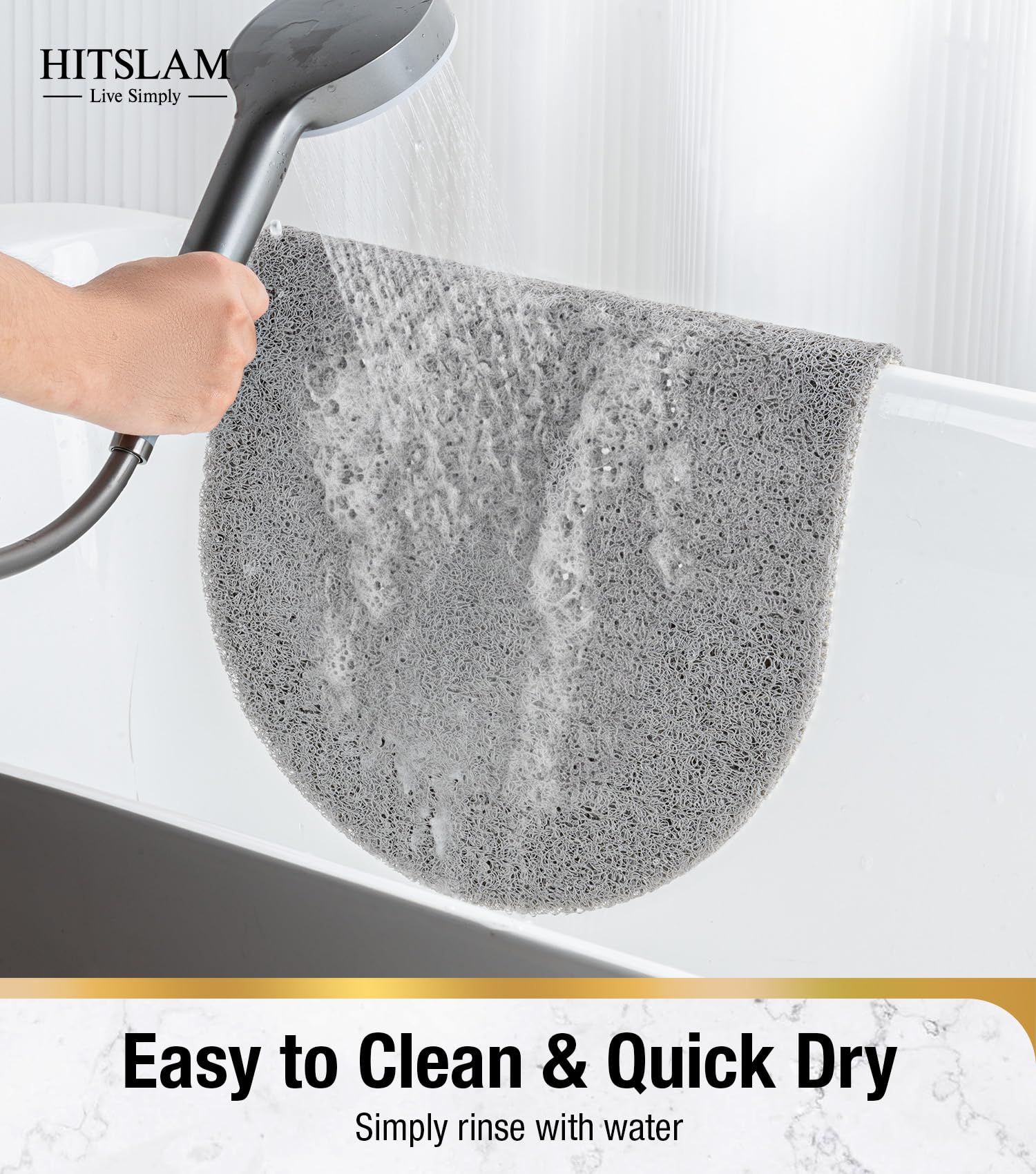 HITSLAM Tapis de Douche Ovale Antidérapant Anti-Moisissure 69x40cm Gris