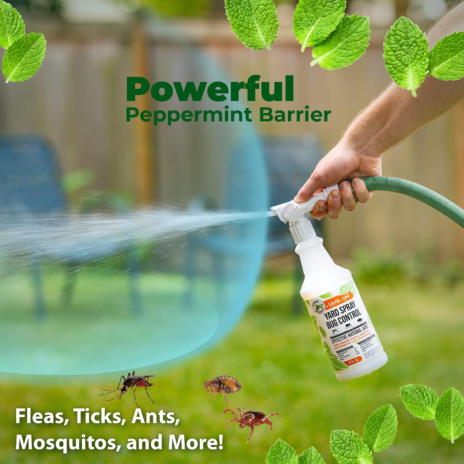 Mighty Mint 32oz Yard Spray Peppermint Bug Control Natural Lawn Spray for Fleas, Ticks, Mosquitos, Ants, and Other Insects