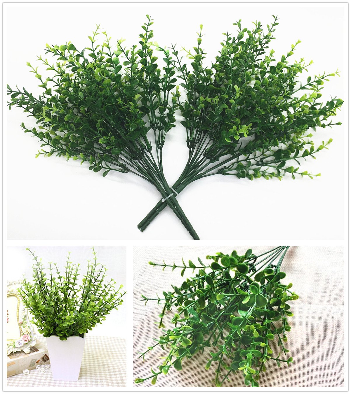CATTREE Künstliche Eukalyptus-Pflanzen, Kunststoff-Weihnachtsdeko, künstliche Sträucher, grüne Blätter, Hochzeit, Innen- und Außenbereich, Haus, Garten, Veranda, Küche, Büro, Tischdekoration, 8 Stück