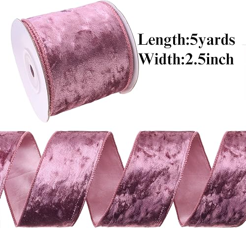 Miniatura 8 de Cinta de terciopelo burdeos con alambre de 2.5 pulgadas de ancho, 5 yardas, cinta de tela de terciopelo, carrete de una sola cara, cintas de
