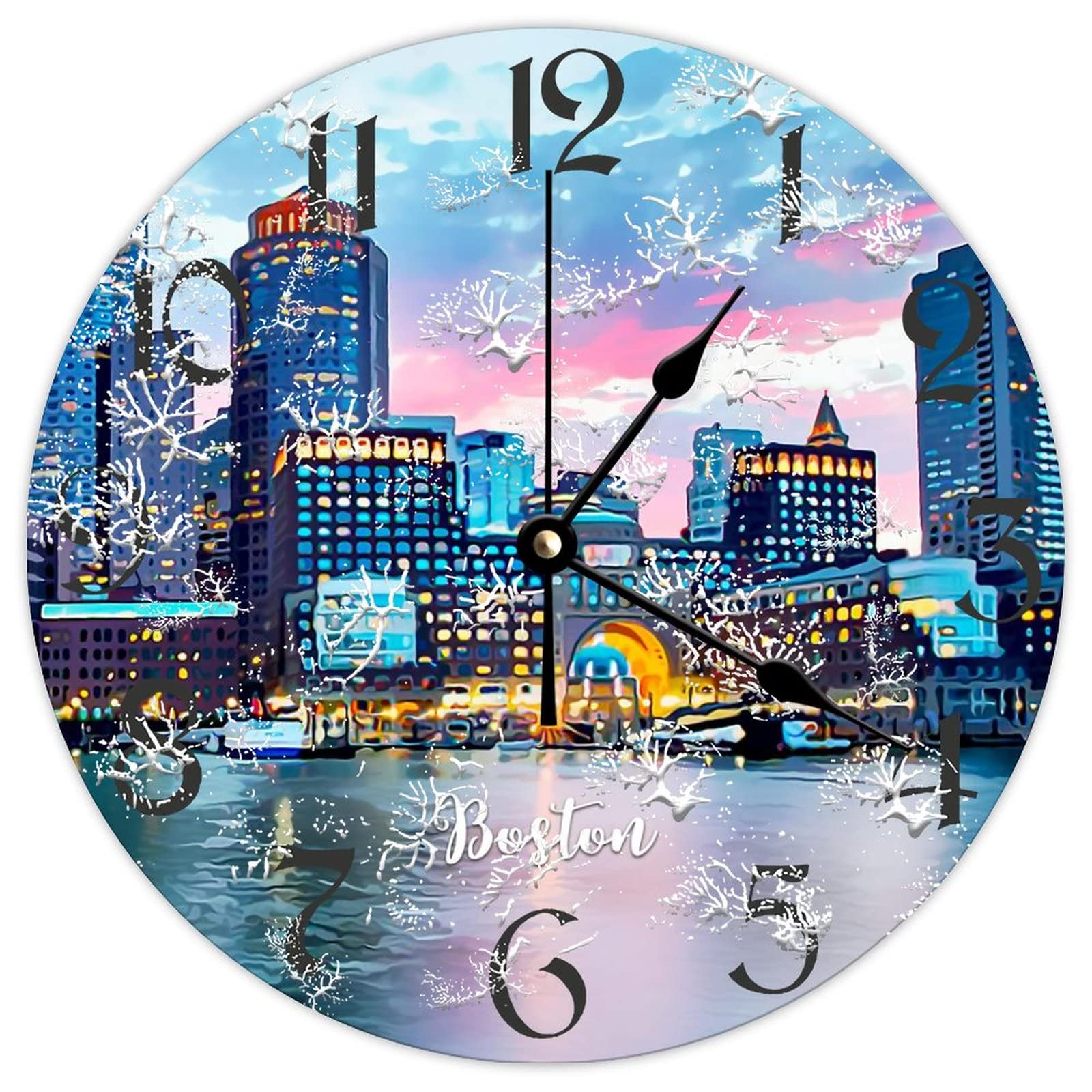 Horloge murale ronde en bois Boston City rustique de 38 cm