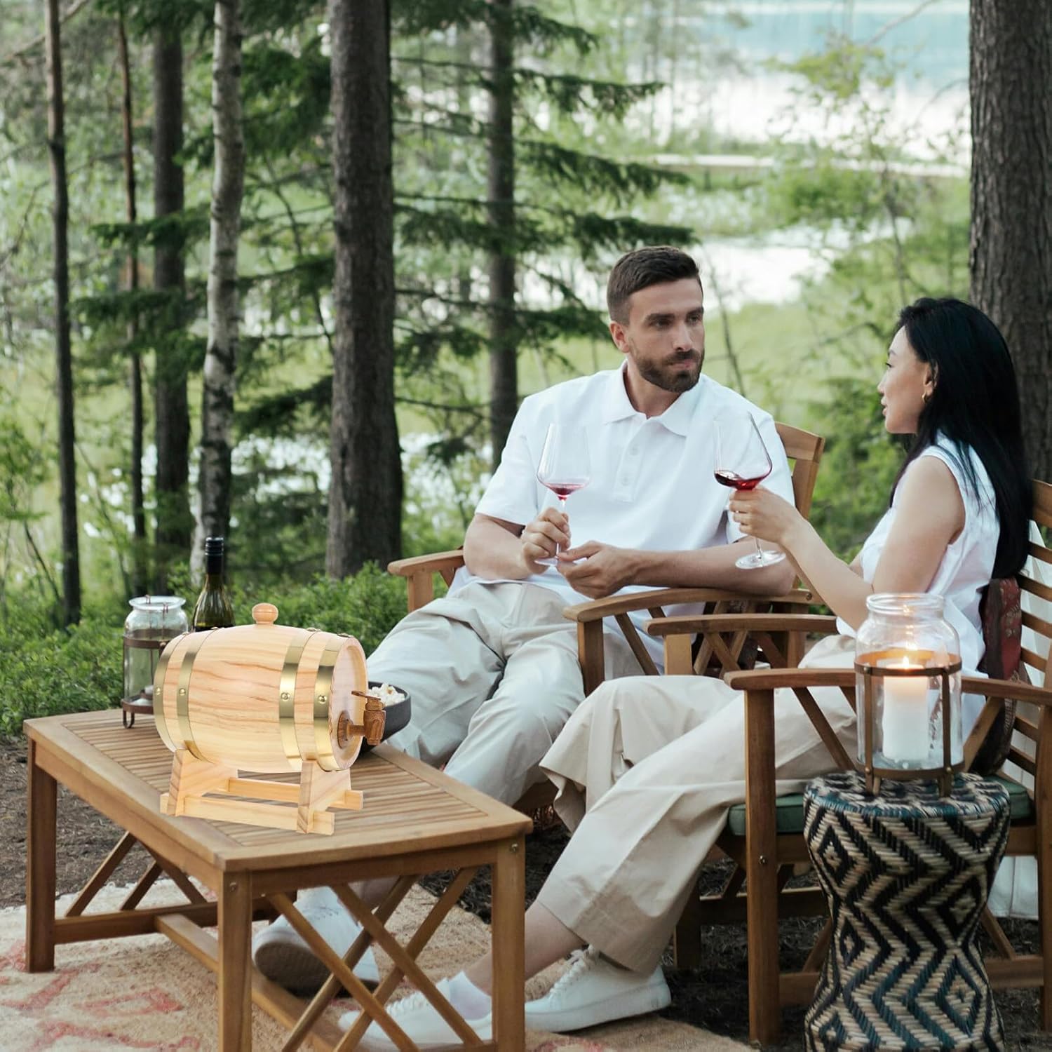 Alipis Scene Decoration Props Wooden Wine Barrel Model Set Wine Barrel Holder Multi-functional Design