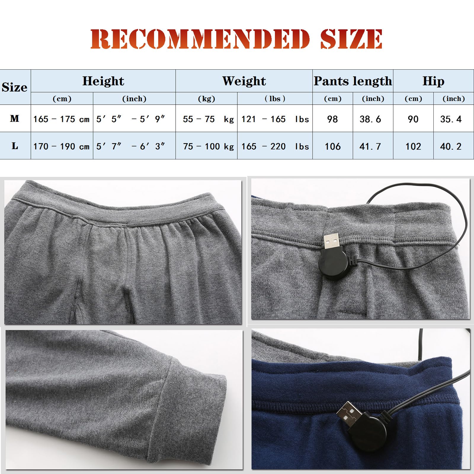 Uomo Elettrico Riscaldato Pantaloni Morbido Pile Foderato Lungo Johns, Doppio Lato Reversibile Leggings Intimo Termico Inferiore