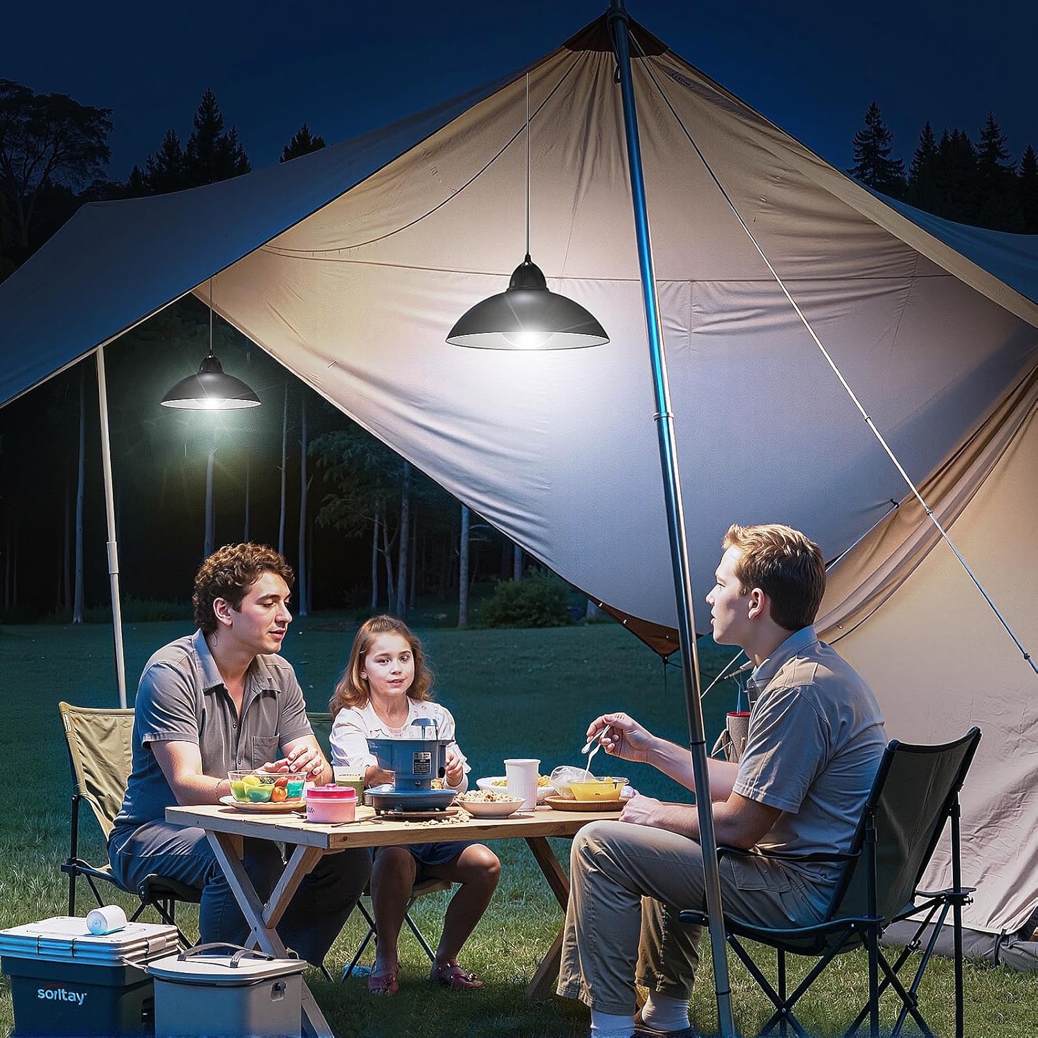 intelamp Solar Shed Light Indoor Outdoor Waterproof, 2-Head Pendant Light with Remote Control, 3 Colors, Warm White Solar Powered Dusk to Dawn, for Garden GaboBarn Chicken Coop