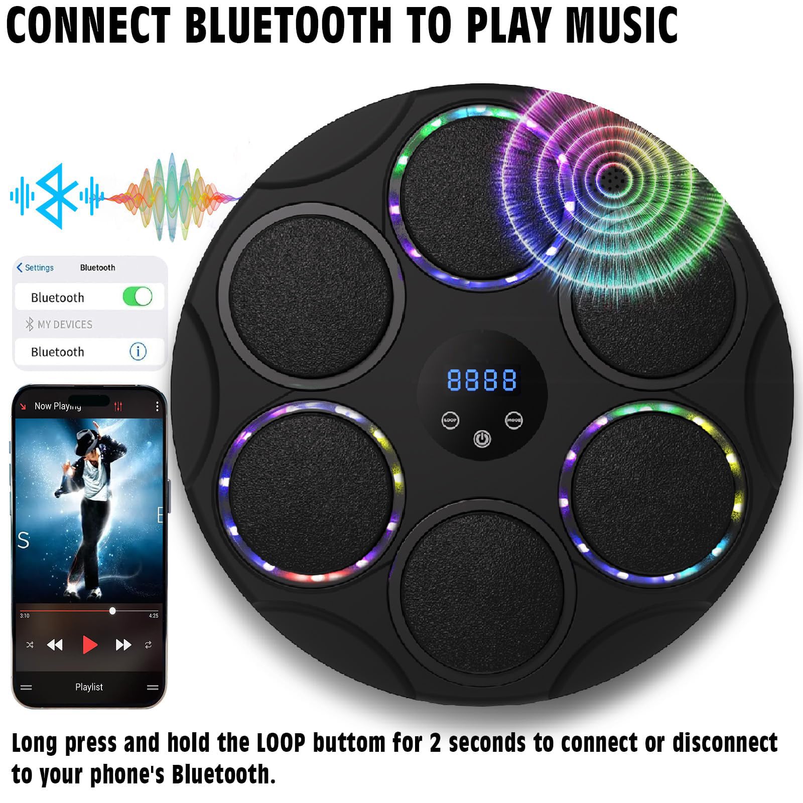 Music Boxing Machine con guantoni da boxe, 17,3" LED Smart Bluetooth Music Boxing, macchina elettronica da boxe per montaggio a parete con modalità 9 velocità e conteggio