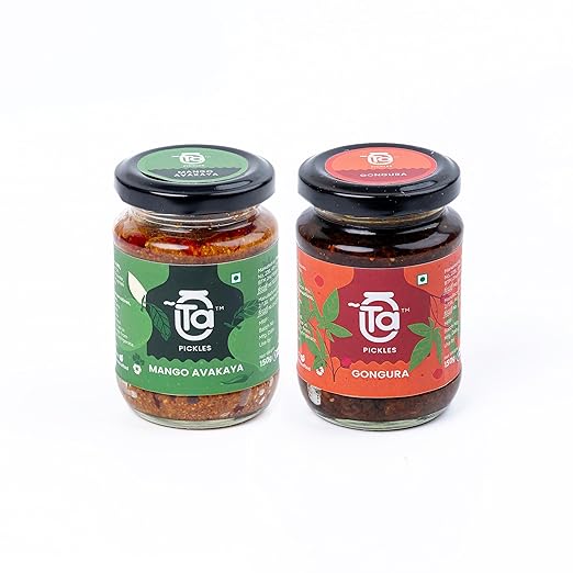 Ta Pickles | Mango Avakaya & Gongura Pickle | 150g [Pack of 2] Combo Made with Cold Pressed Oil | Homemade | Traditional Indian Taste | Natural | No Preservatives