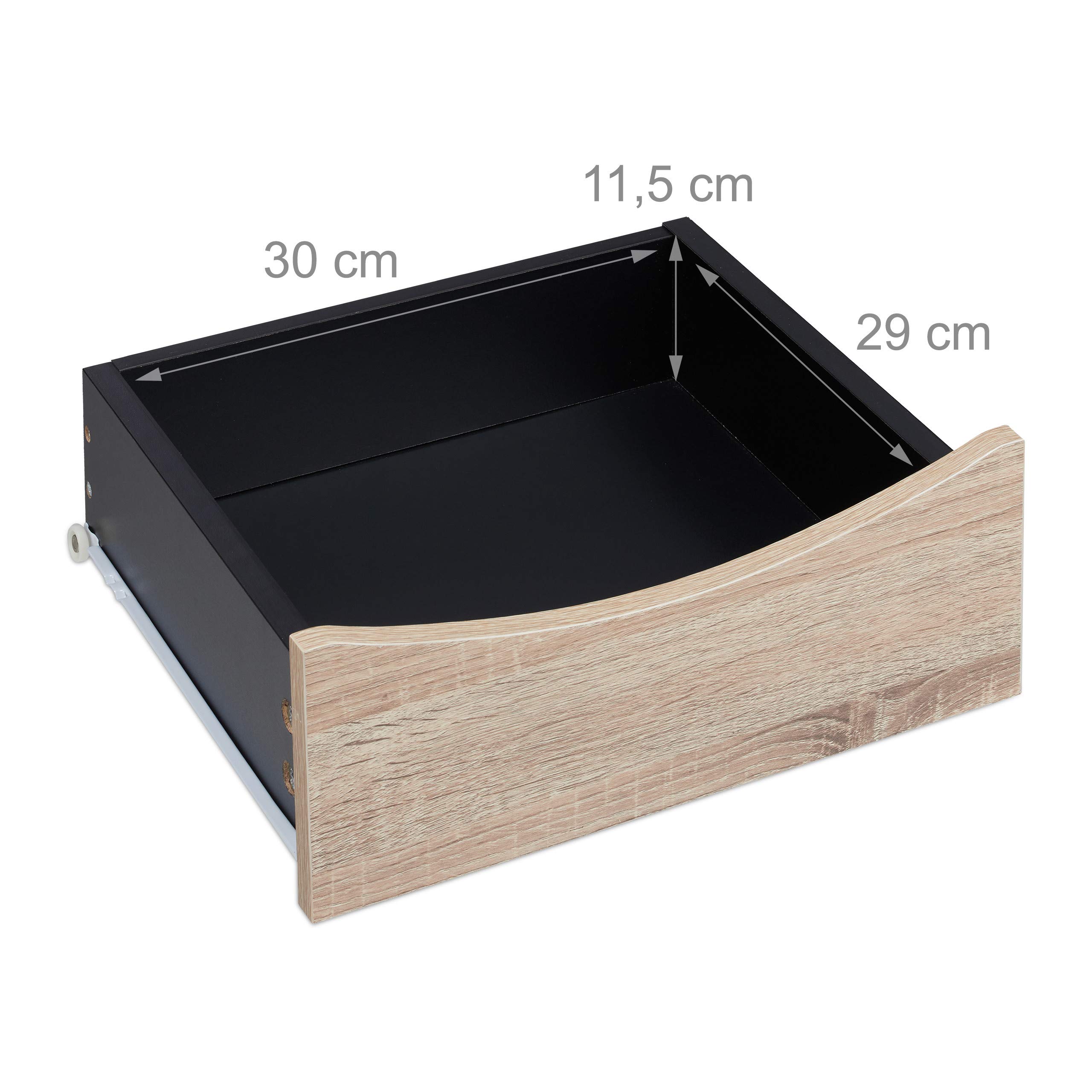 Relaxdays, Wygląd drewna/czarny stolik nocny z szufladą, wys. x szer. x gł.: 50 x 39 x 35 cm, stolik pomocniczy do salonu i sypialni, metal, 1 sztuka