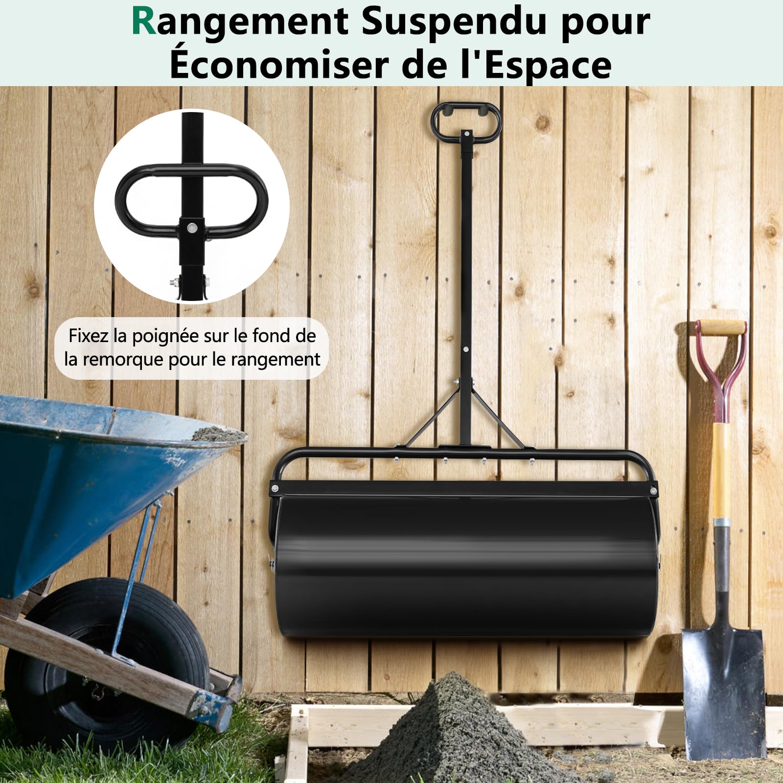 RELAX4LIFE Rouleau à Gazon en Fer avec Réservoire pour Jardin, Volume de Remplissage de Sable ou l’Eau : 113 L, φ40cm, Largeur 99 CM, Hauteur : 146 CM (113L-Noir)