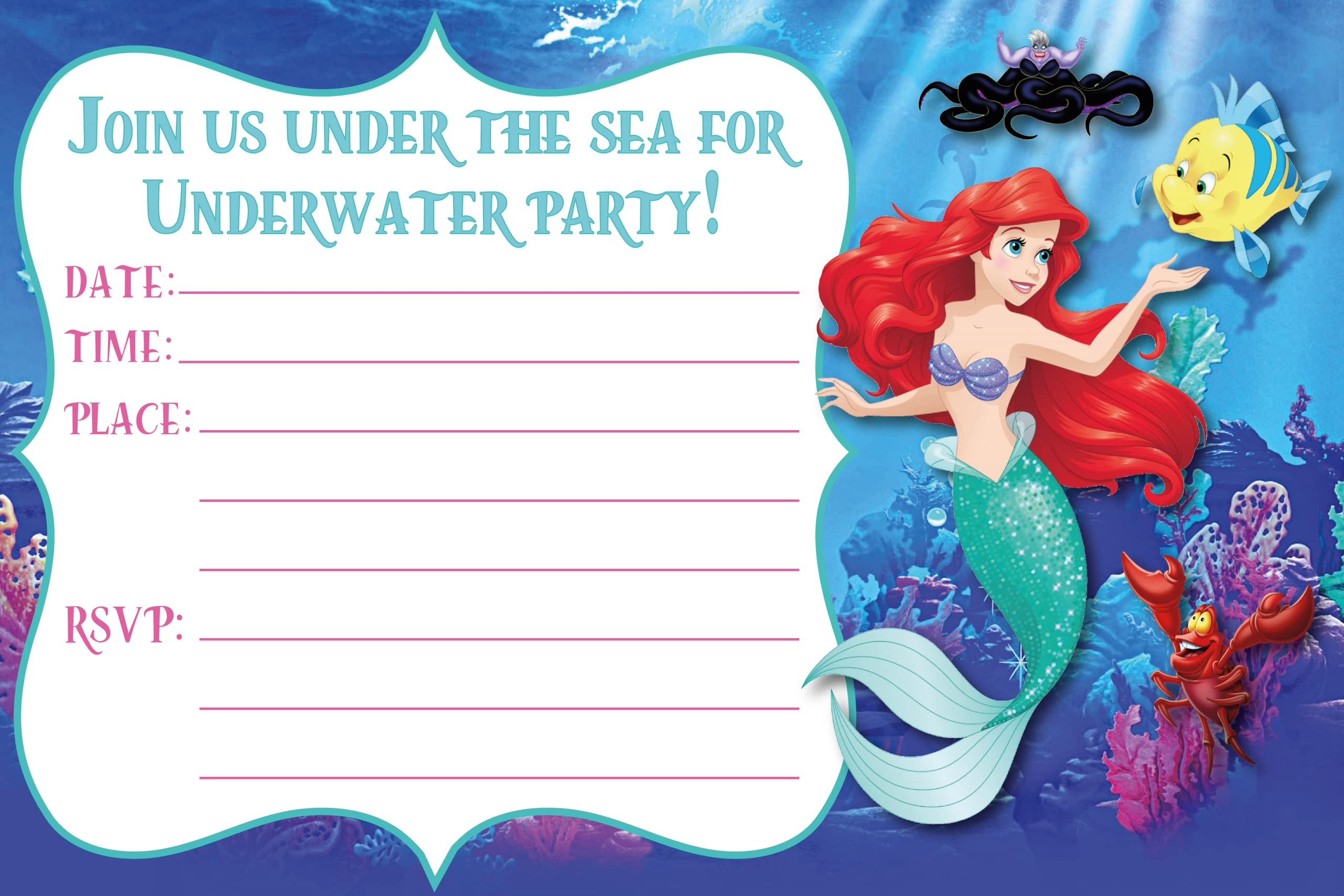 The Little Mermaid Birthday Party Invitation Digital Card 