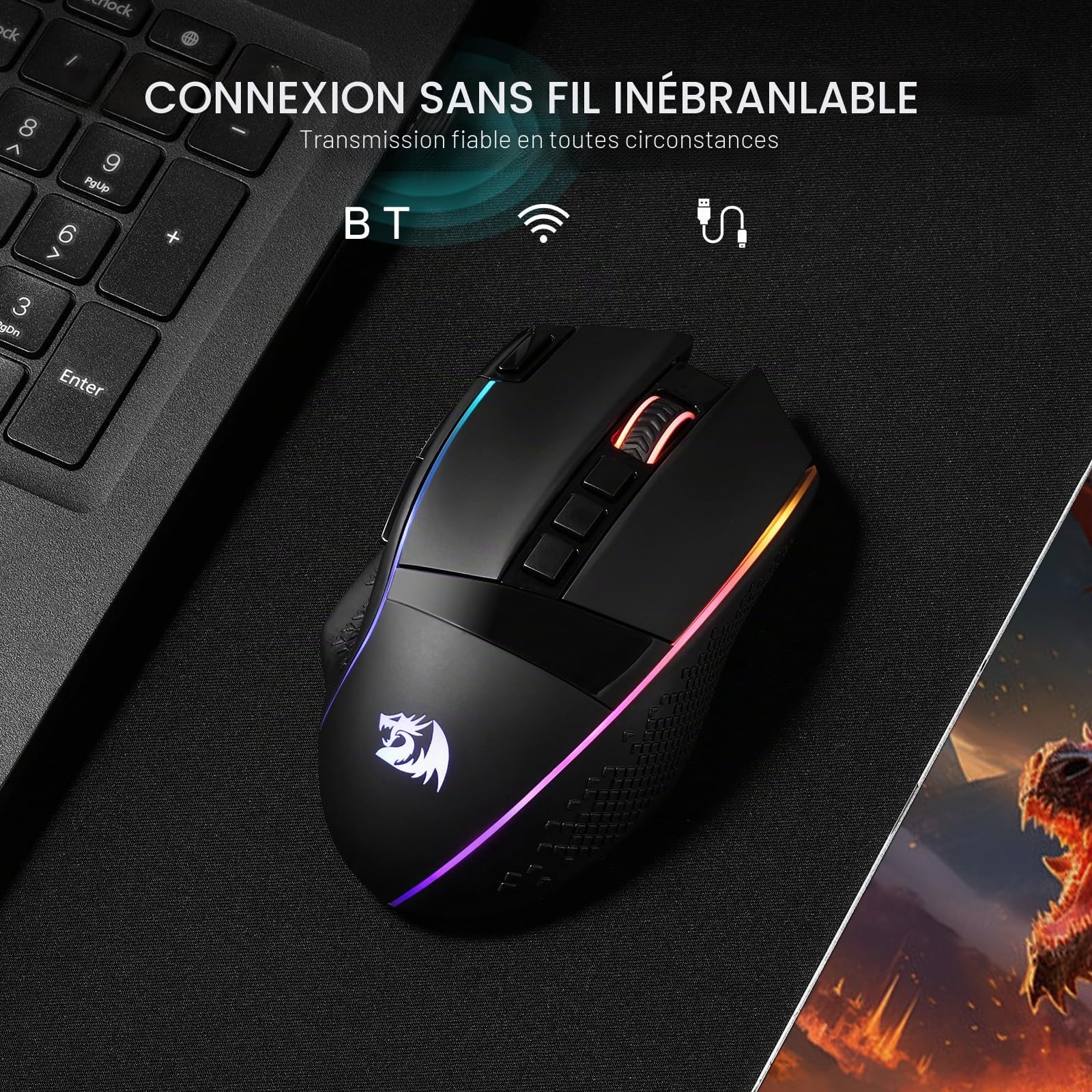 Redragon M991 Souris sans Fil 26000 DPI 3 Modes Tir Rapide Noir