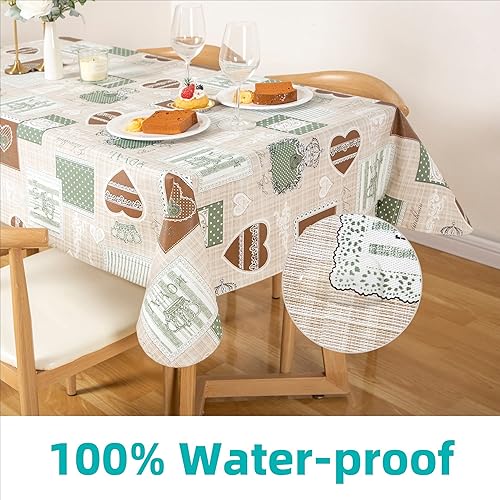 Miniatura 5 de DwEllAid Mantel rectangular de vinilo de 52 x 70 pulgadas con reverso de franela, mantel para el día de San Valentín, mantel de hule 100% impermeable