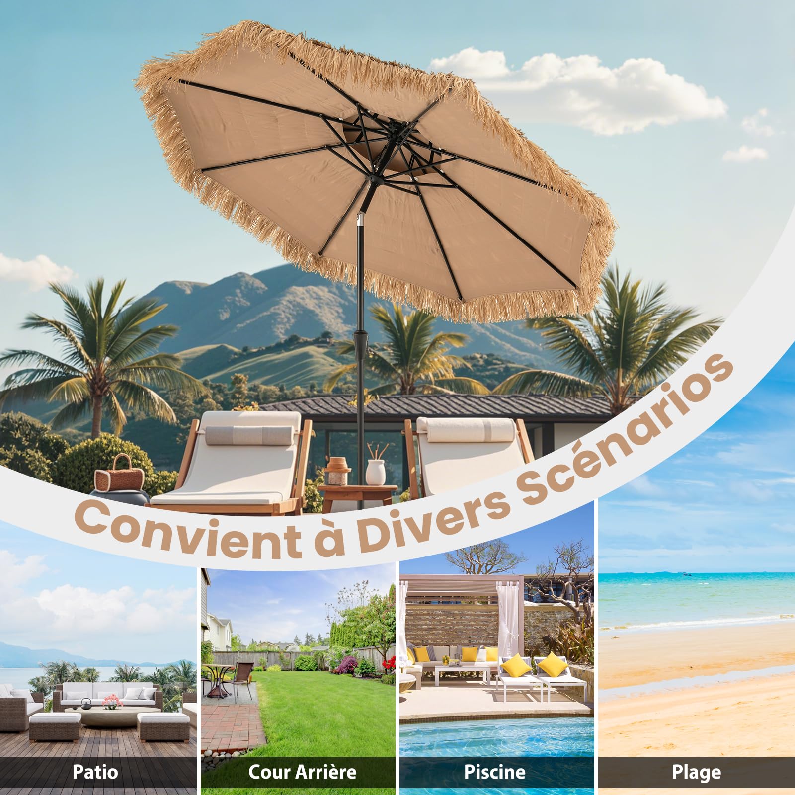 RELAX4LIFE Parasol de Plage Hawaï Tropicale 286x247cm