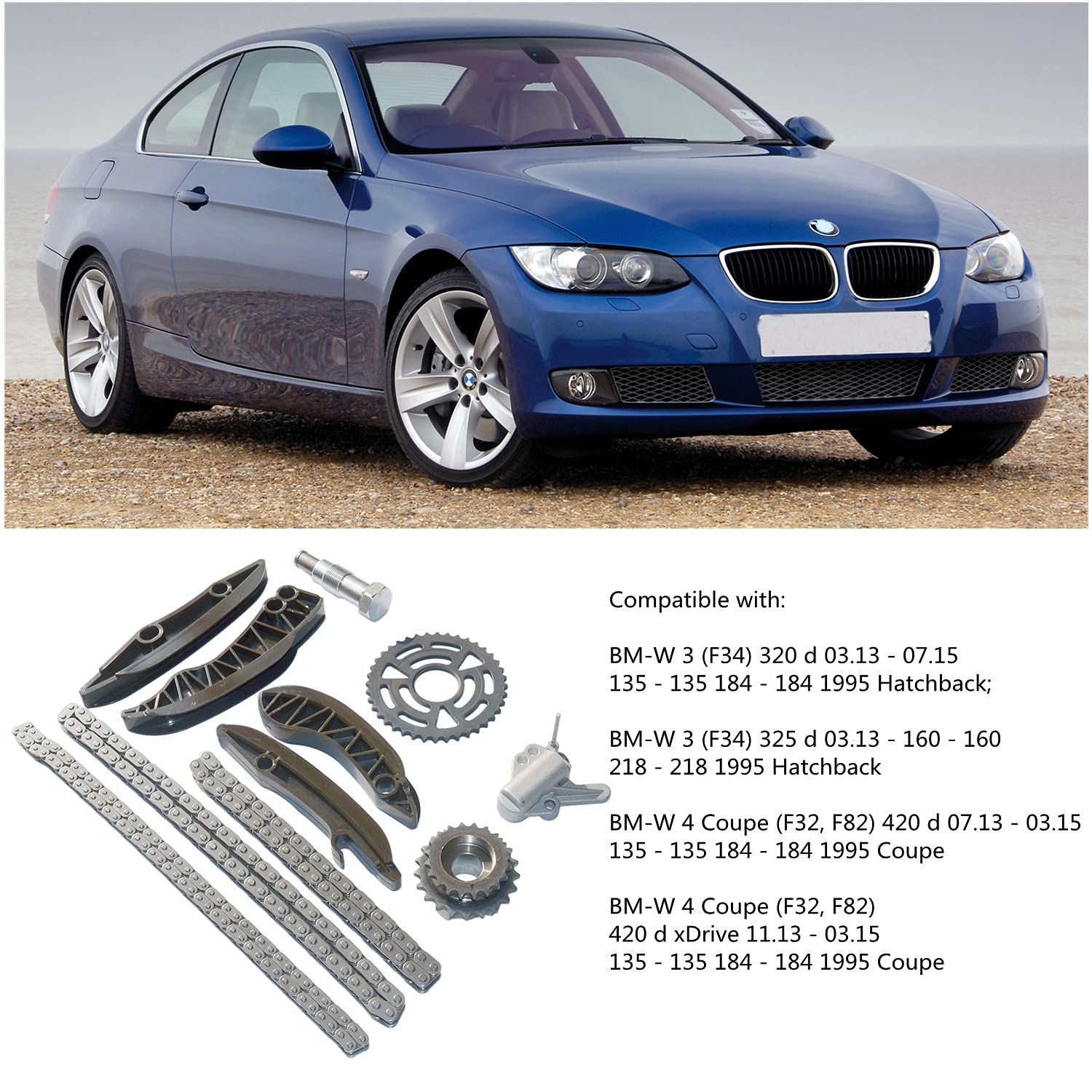 Juego de cadena de distribución 11317797898 Compatible con 3 E90 / Touring E91, 4 Coupe F32 F82, 4 Convertible F33 F83, 5 F10 F18 Pieza n. ° 11317797899 13527797903 11318506652