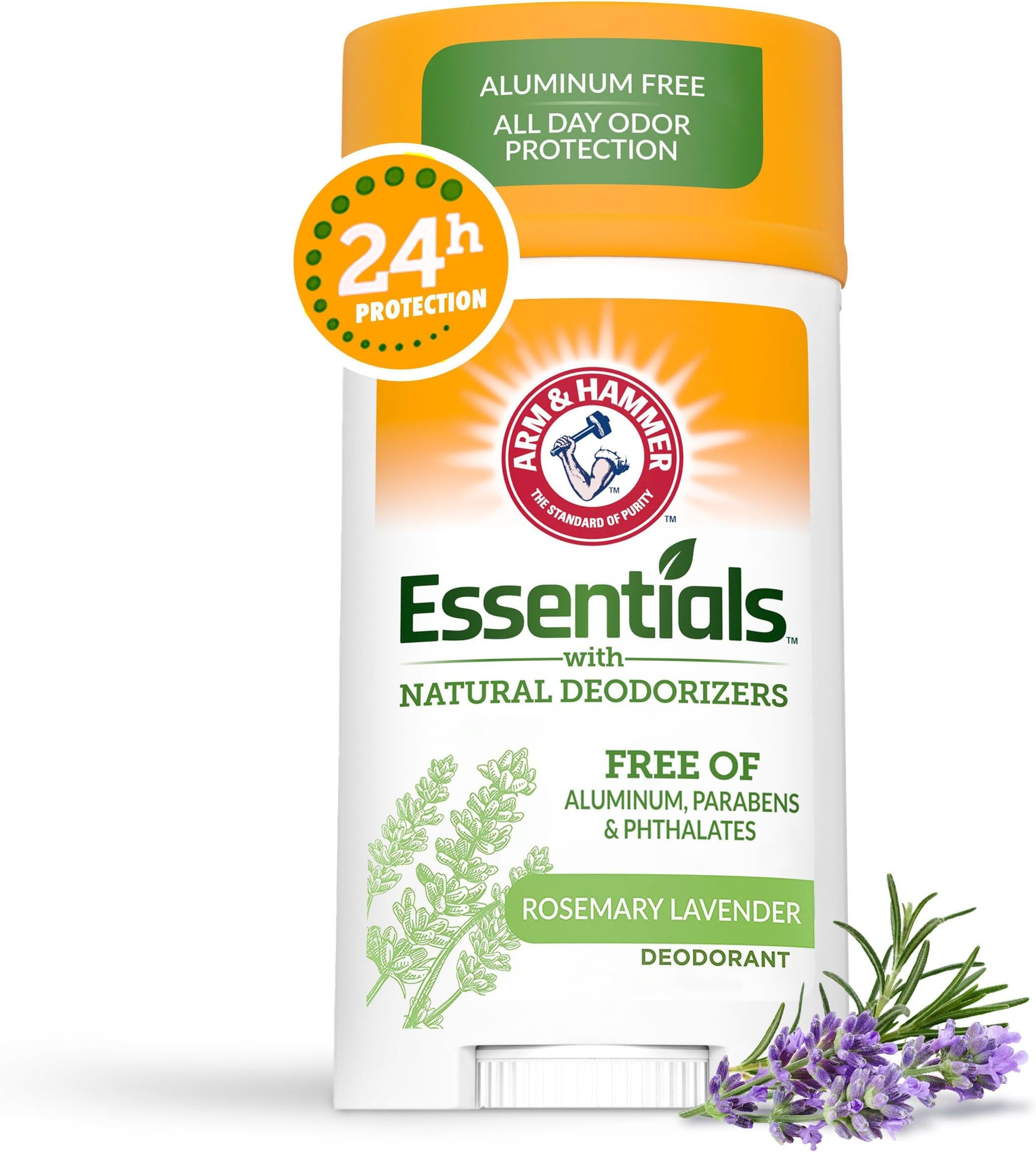 Arm & Hammer Essentials with Natural Deodorizers Fresh, Free of Aluminum, Parabens & Phthalates, Rosemary Lavender Deodorant, 24-hour Odor Protection, 71g