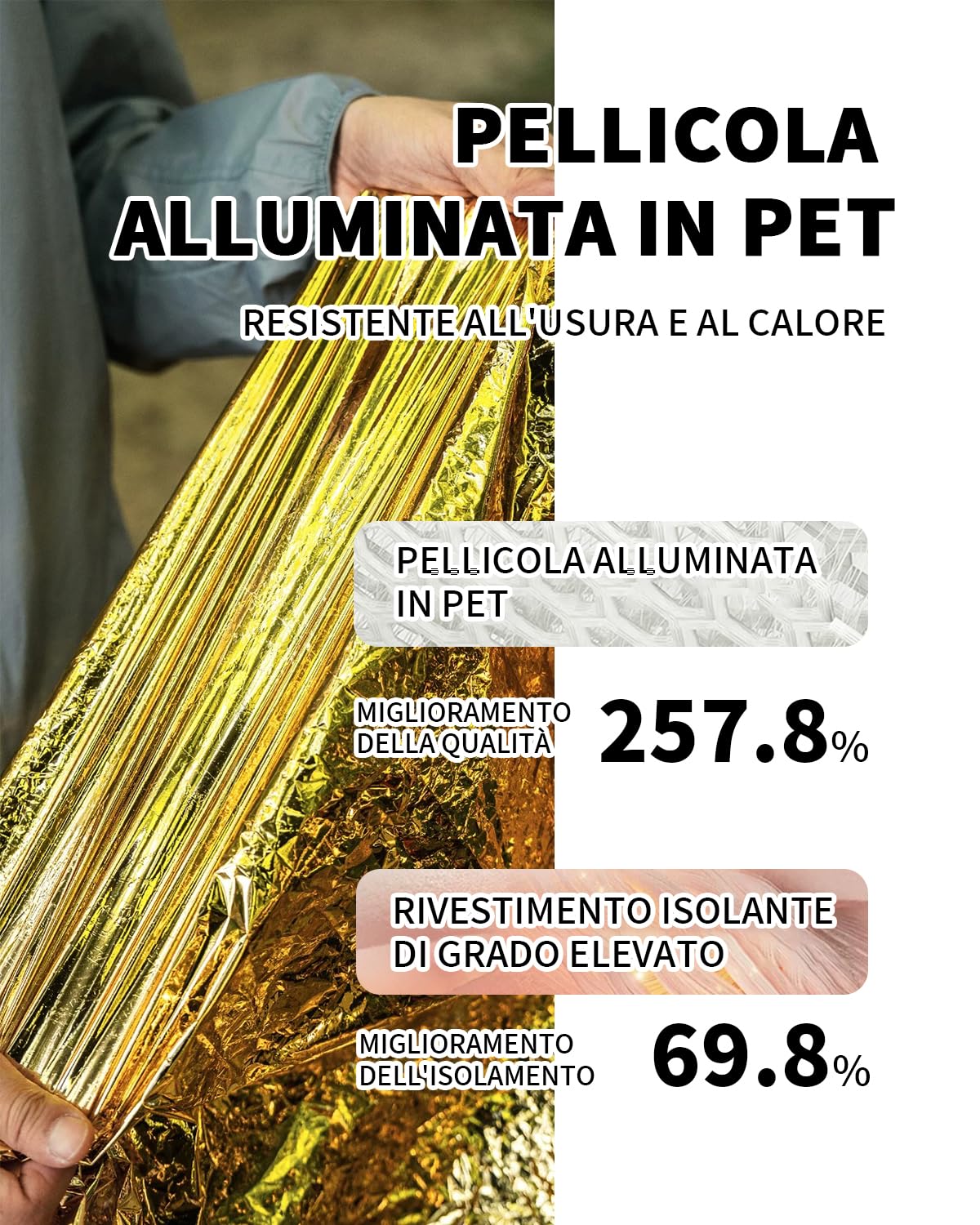 20 Pezzi Coperta Termica Emergenza,Materiale PET Resistente allo Strappo Coperta Termica,Impermeabile Coperta,Riflettente,210 × 160 CM,Oro Argento,Confezionata Singolarmente