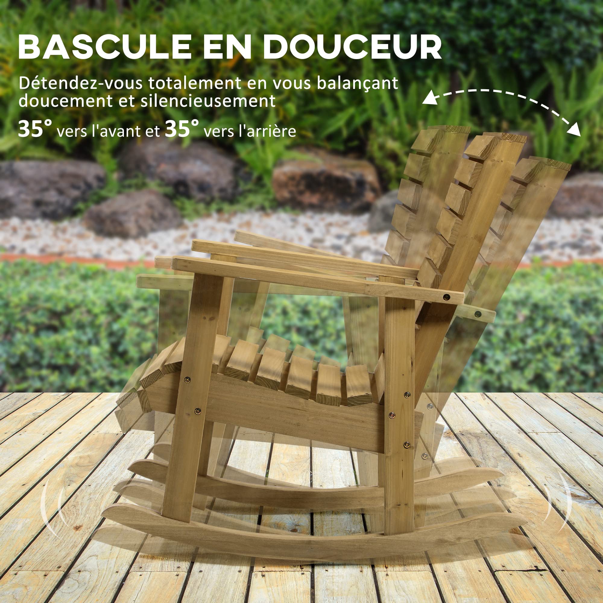 Outsunny Fauteuil à Bascule Rocking Chair d'extérieur Jardin en Bois Massif - 64 x 86 x 85 cm Marron