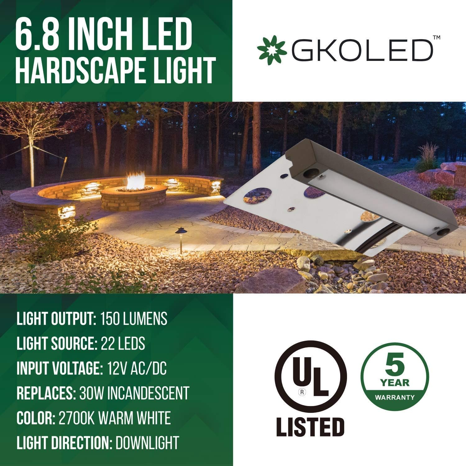 GKOLED 20-Pack UL Listed Frosted Hardscape Lights with ETL Listed 120W Low Voltage Transformer
