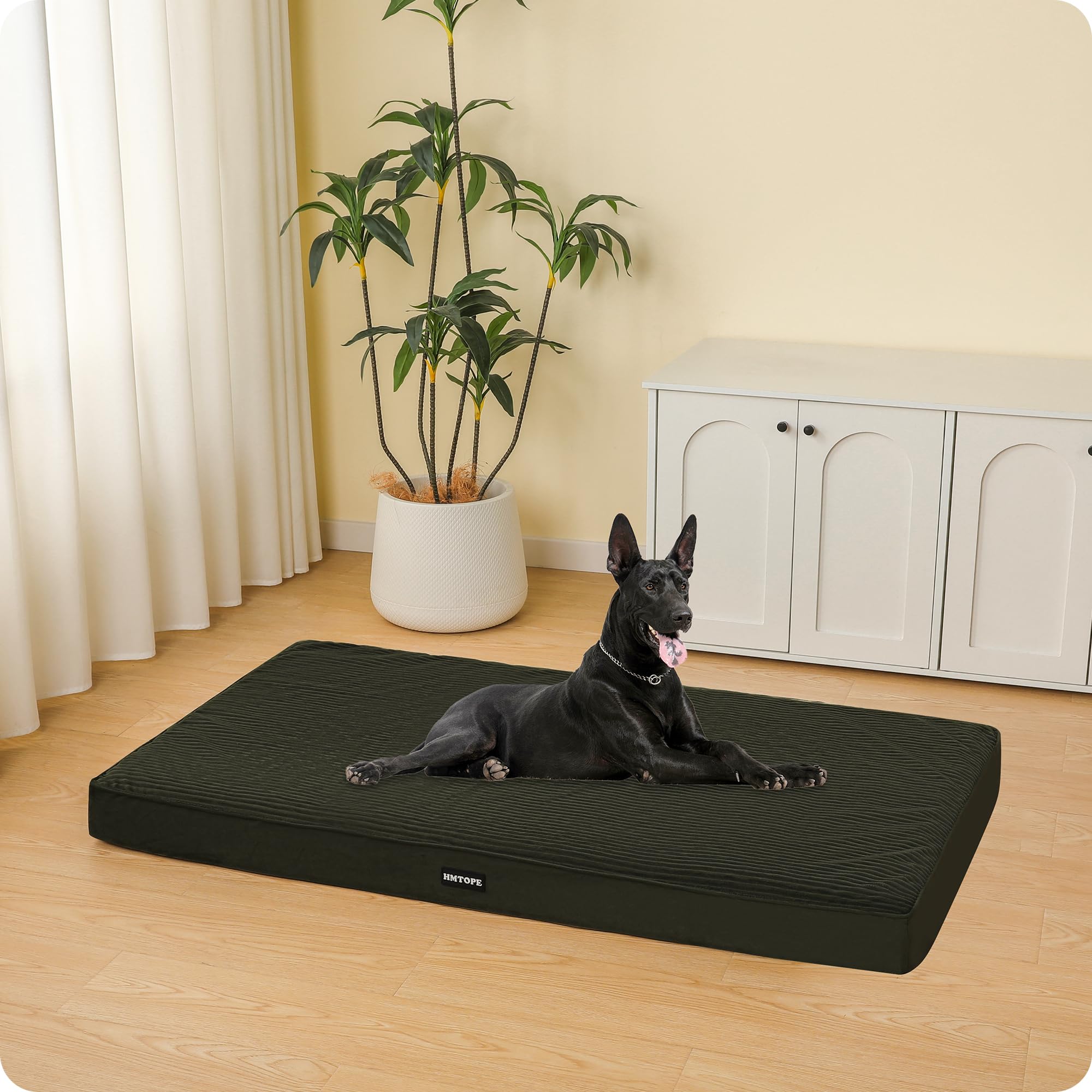 HMTOPE Cama ortopédica para perros de 10 cm de grosor, alfombrilla para perros grandes, extraíble y lavable, parte inferior antideslizante, forro interior impermeable, 120 cm, verde oliva