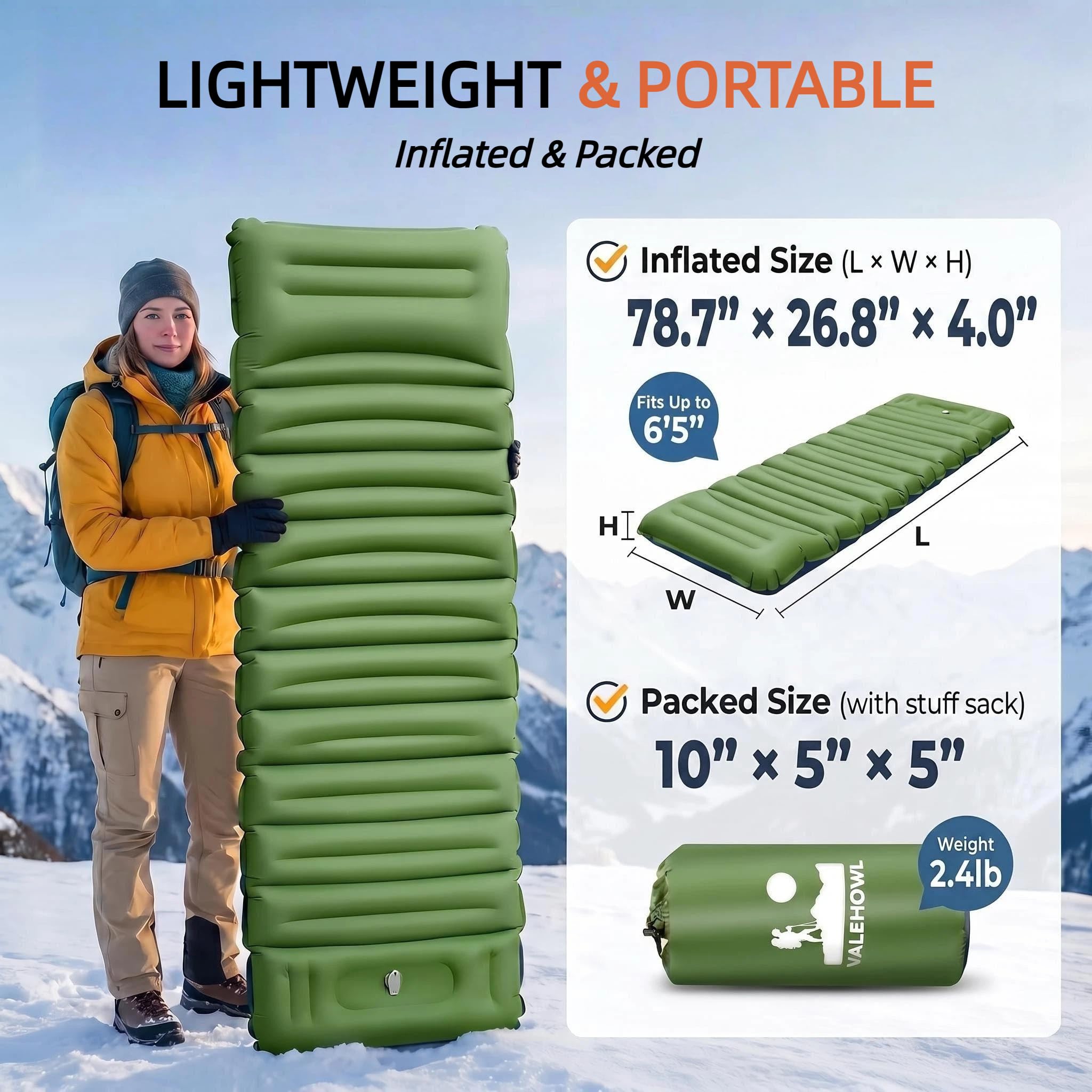 Materassino Gonfiabile Spesso 10 cm per Campeggio, con Pompa a Pedale e Cuscino, Materasso da Campeggio Ultraleggero per Outdoor e Escursionismo