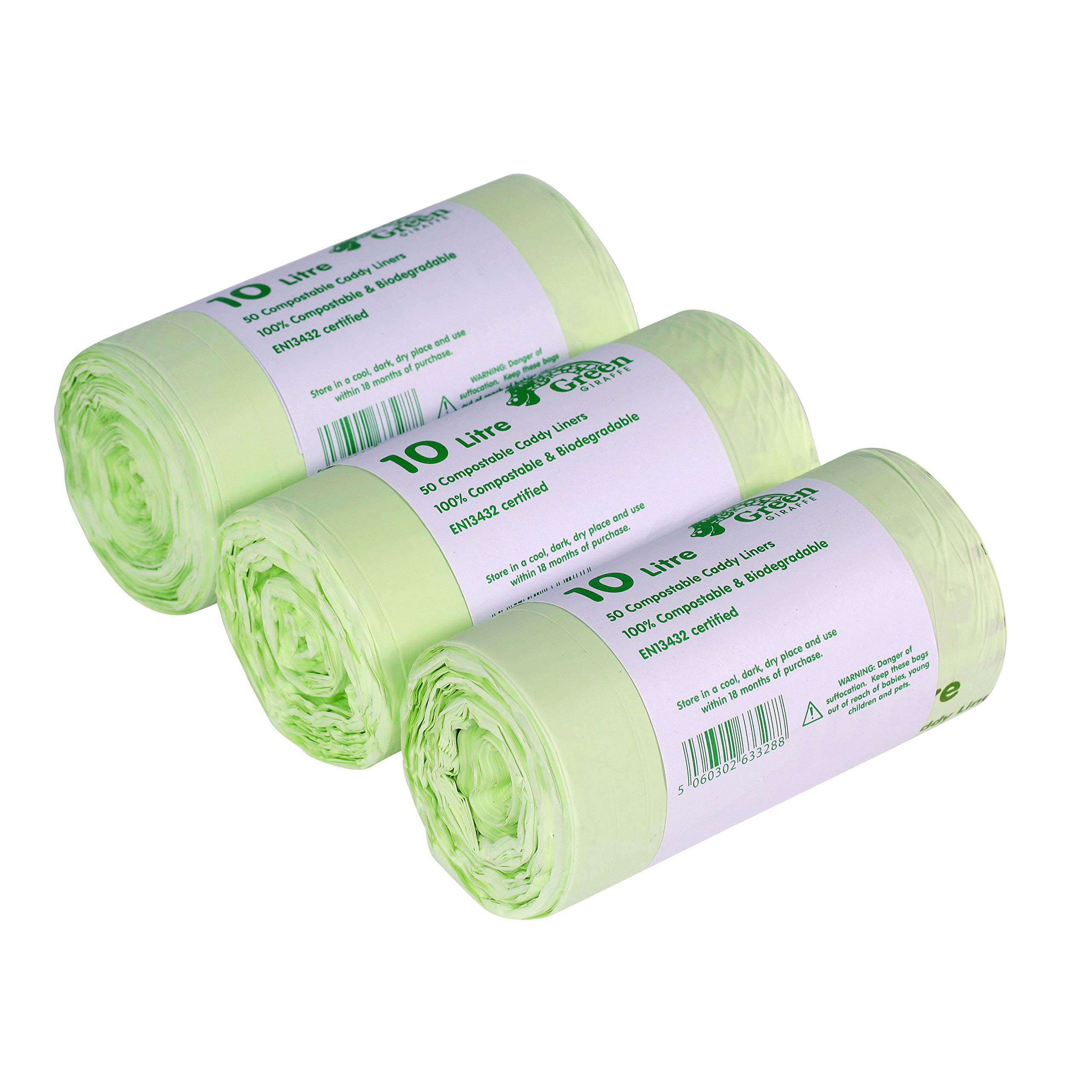 All-Green Green Giraffe 150 X 10L Compostable Caddy Liners - Food Waste Bin Liners - 3 Rolls