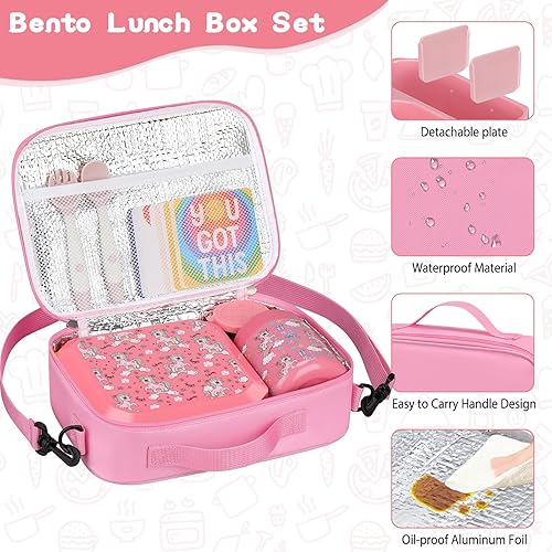 Miniatura 42 de Lonchera Bento para niños con sopa térmica de 12 onzas a prueba de fugas con 5 compartimentos, tarro térmico de comida caliente y bolsa de almuerzo