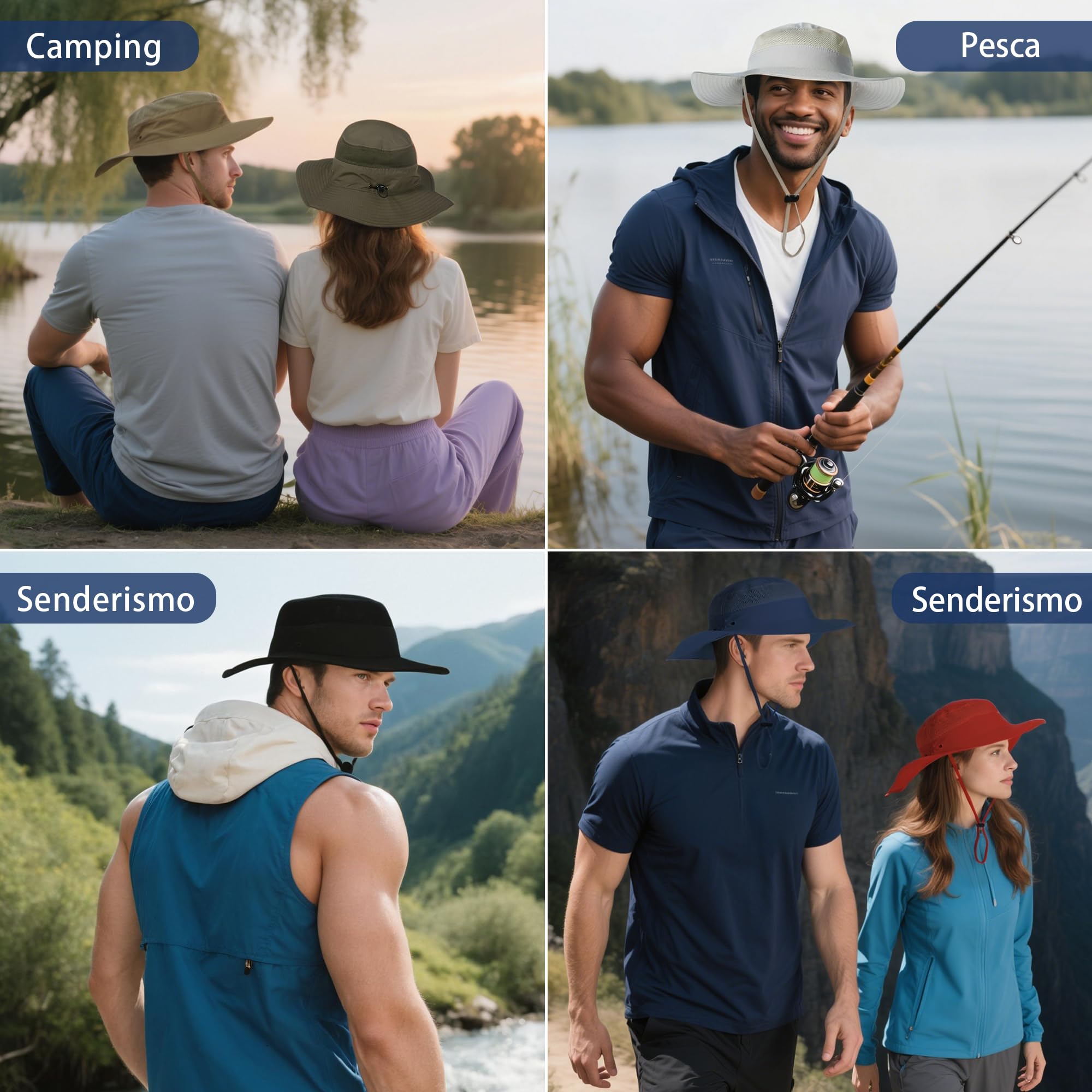Sombrero para el Sol Mujer Hombre Gorro de Pesca UPF 50+ Anti-UV Vacaciones Playa Doblar Sombrero Gorro de Pesca Viajar Sombrero de Cubo