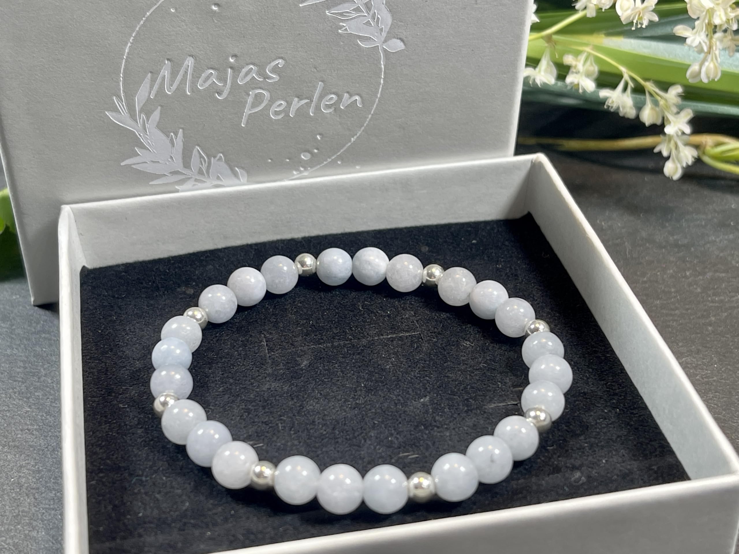Aquamarin Armband Perlen echt 6mm mit Edelstahlperlen 4mm Silber Gold Roségold oder Ionisiert - Handmade Perlenarmband Selbstbewusstsein Liebe Glück Frieden - Spiritueller Schmuck Unisex
