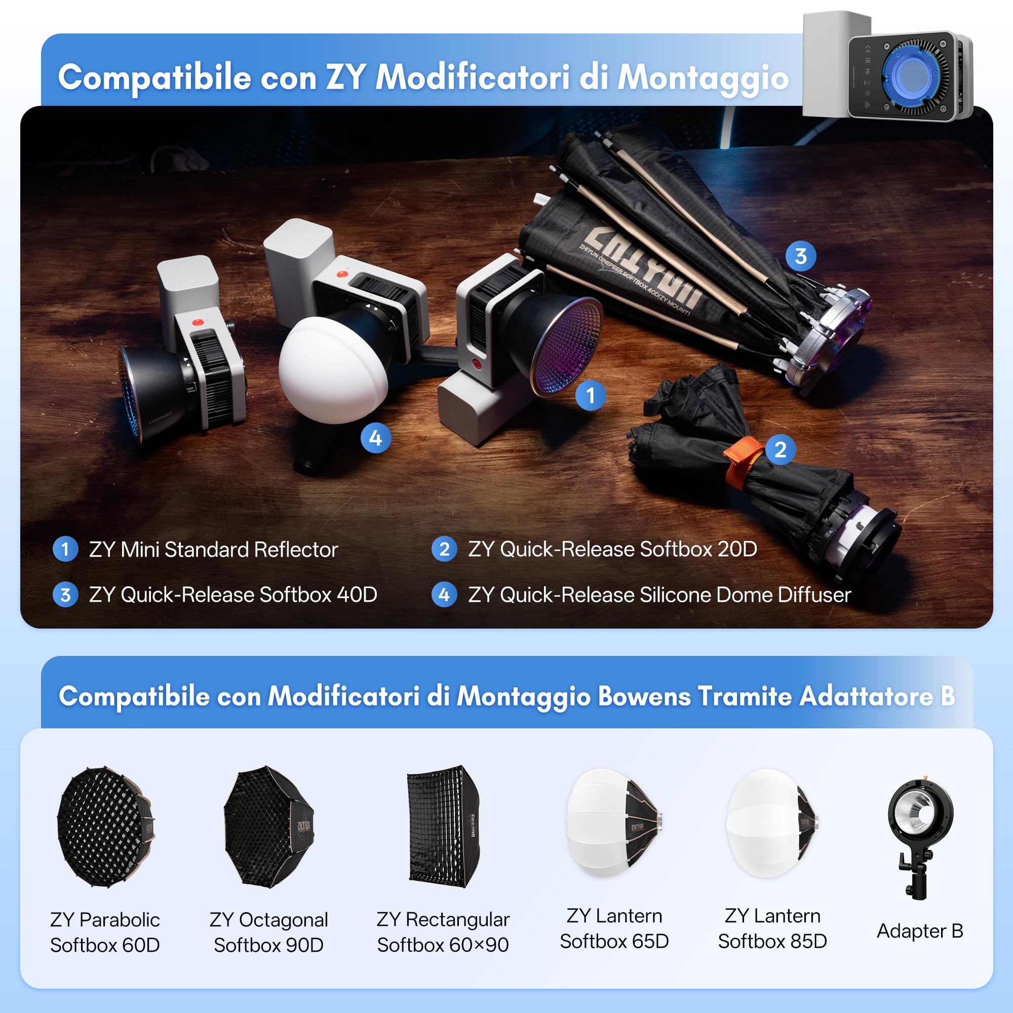 ZHIYUN CINEPEER CX50 RGB [Ufficiale] 50W Luce Fotografica Portatile con 4500mAh Batteria, Ricarica Rapida Type-C PD, Luce Video Led RGB con Controllo APP, 2700-6500K/CRI≈95/TLCI≈96/18 Effetti