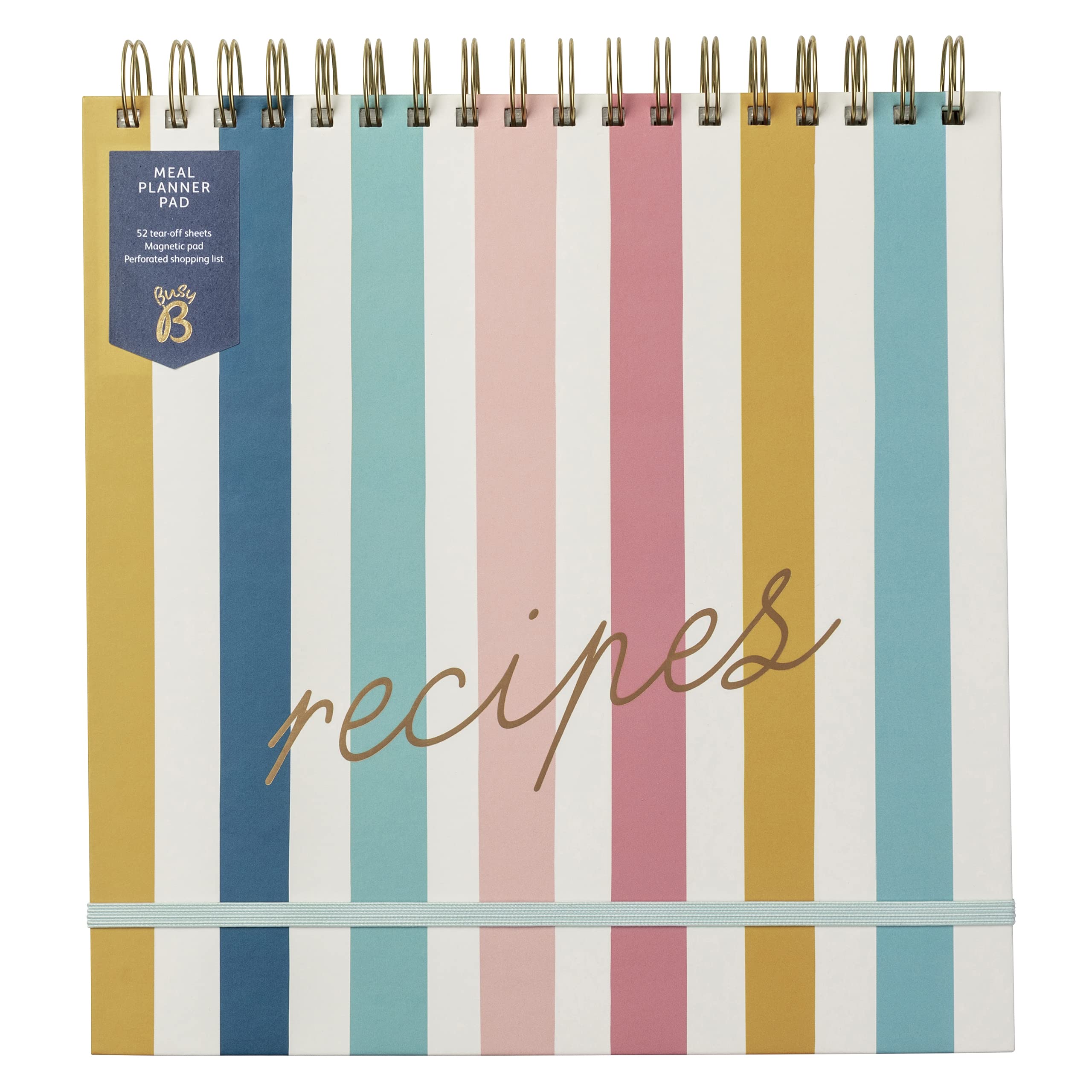 Busy B Recipe File - Stripe - Flip Top Recipe Organiser with Built-in Stand, 16 Recipe Cards, Plastic Sleeves, Index Cards and Space for 80 Recipes - FSC® Certified