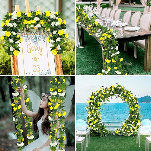 Miniatura 4 de JUSTOYOU Paquete de 2 guirnaldas de rosas falsas (15.8 pies), enredaderas de rosas artificiales, flores colgantes de seda para boda, hogar, telón de