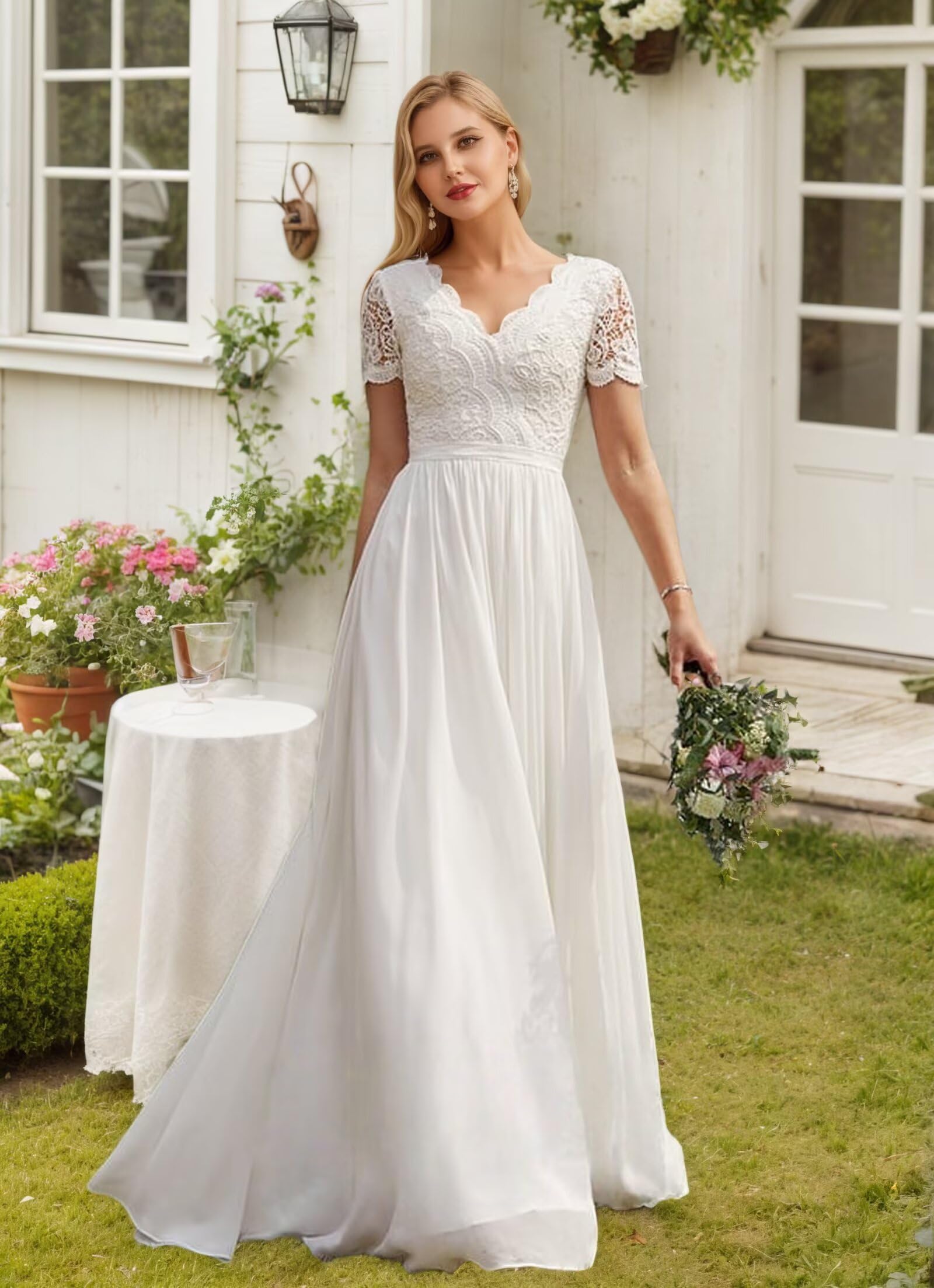 JAEDEN Vintage Brautkleid mit Ärmel Boho Hochzeitskleider Schlicht Standesamt Braut Kleider