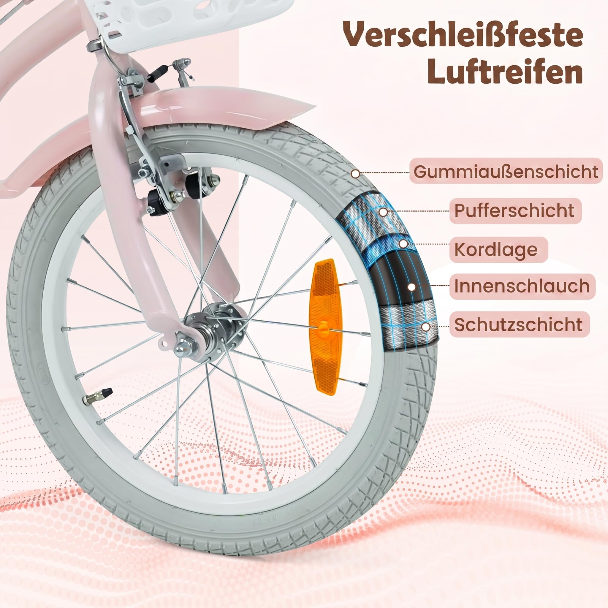 COSTWAY Kinderfahrrad mit Korb & Klingel, 14/16 Zoll Mädchenfahrrad mit höhenverstellbarem Sattel & Lenker, Fahrrad mit Doppelbremsen, abnehmbaren Stützrädern für 3-7 Jahren Mädchen