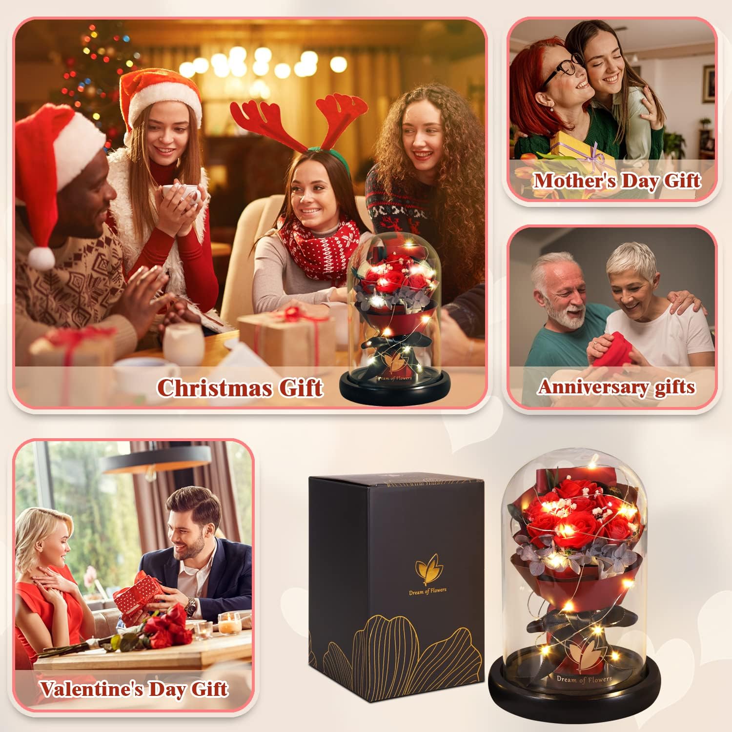 Valentines Day Gifts for Her-Beauty and The Beast Rose,Lasts Forever Red Roses,Light Up Rose in Glass Dome,Gifts for Women,Birthday Gifts for Mom,Wife,Grandma,Anniversary,Mothers,Thanksgiving - Image 7